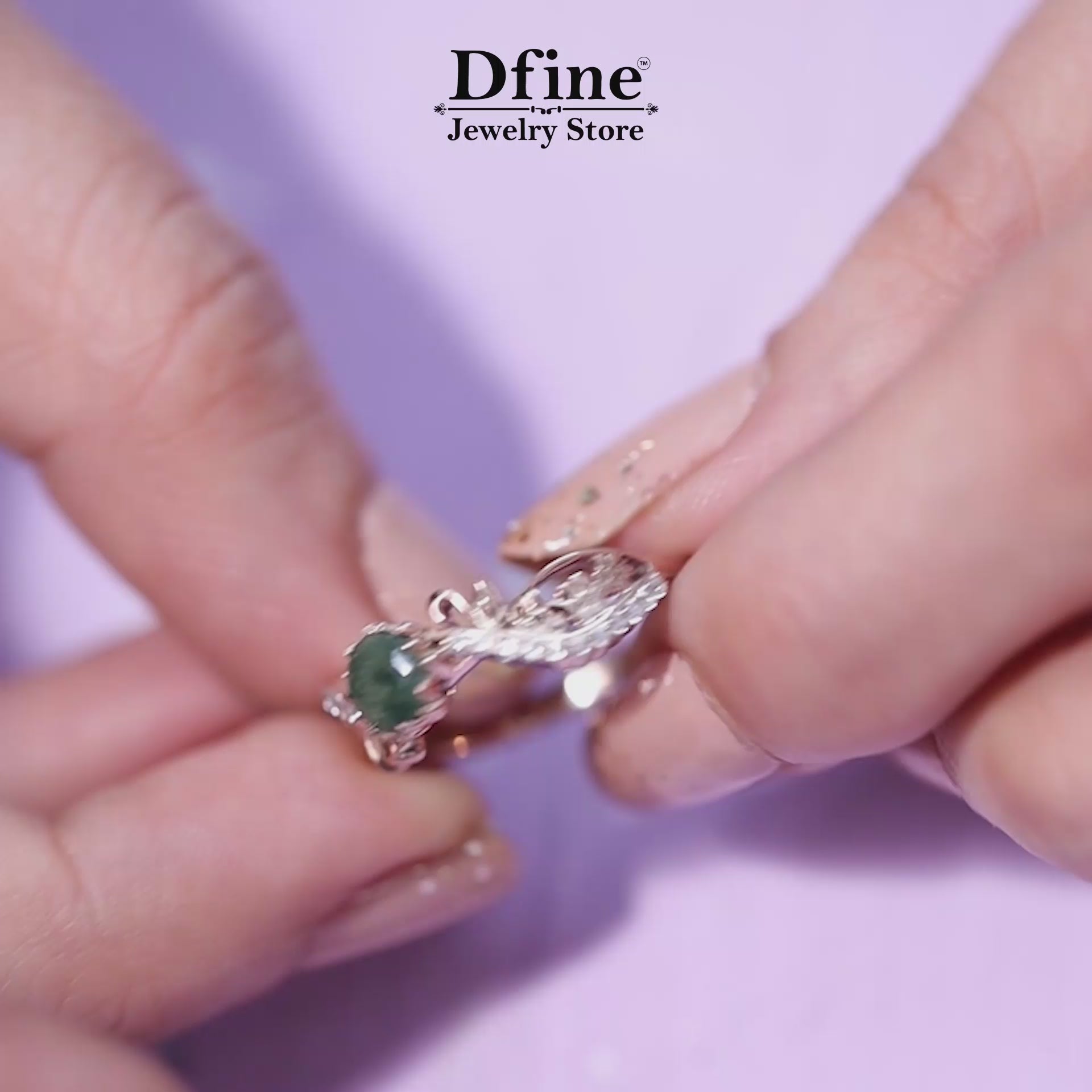 Moss Agate Engagement Ring Rose Gold Nature Inspired Floral Jewelry