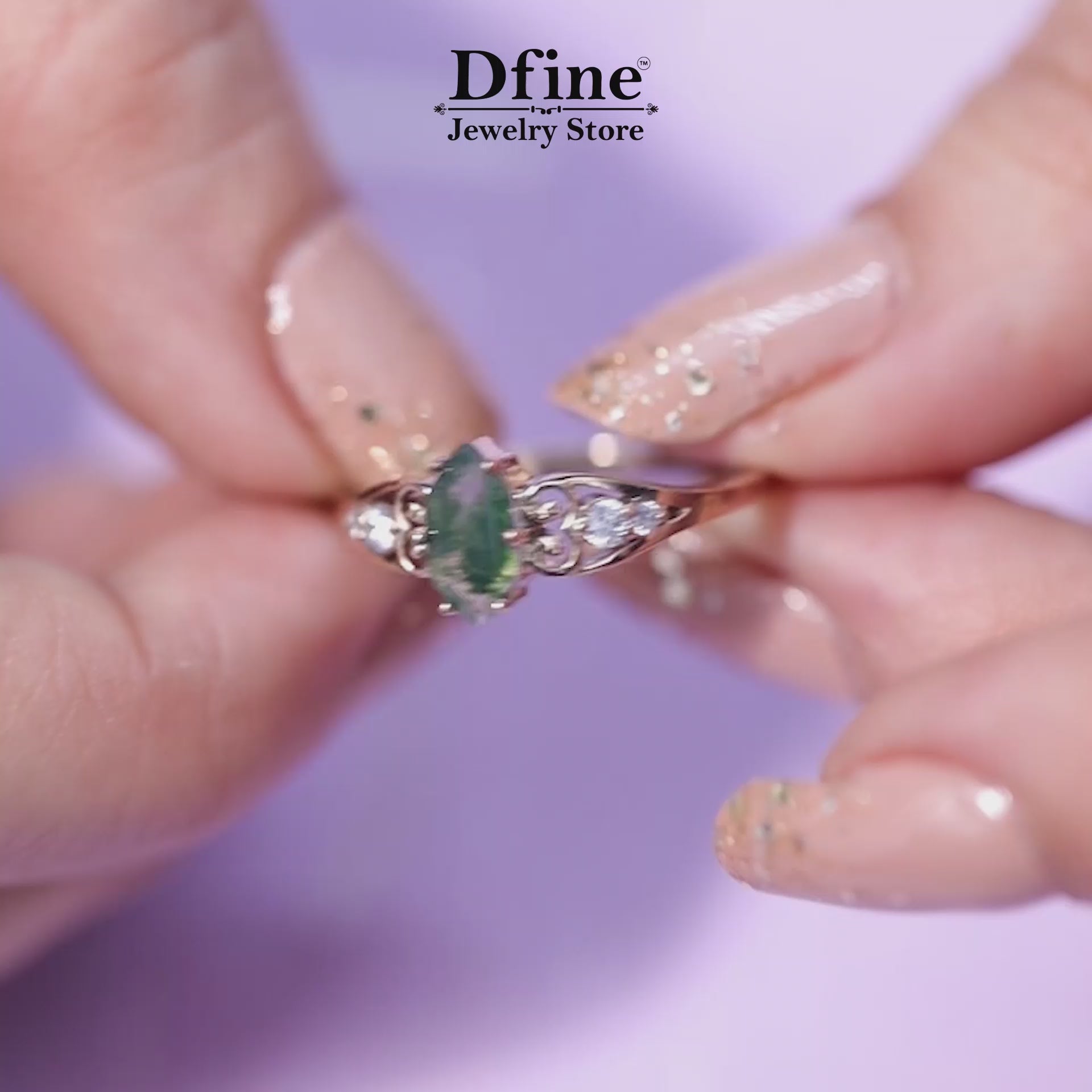 Hexagon cut moss agate ring in rose gold