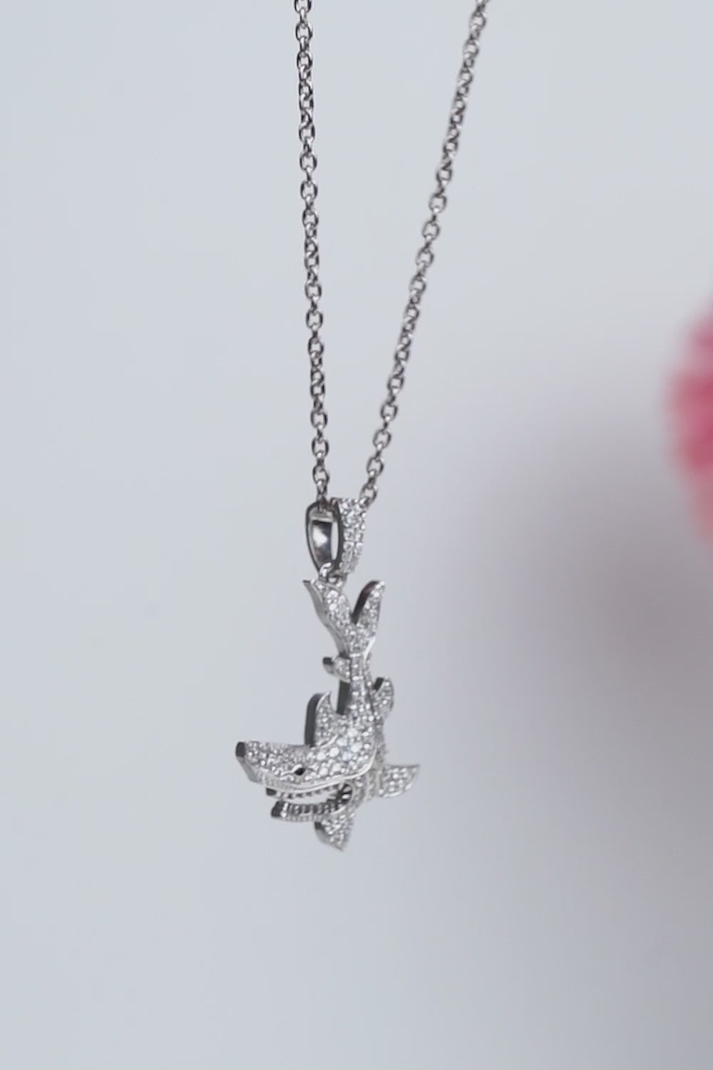 Iced Out Shark Pendant Necklace Sterling Silver Ocean Jewelry