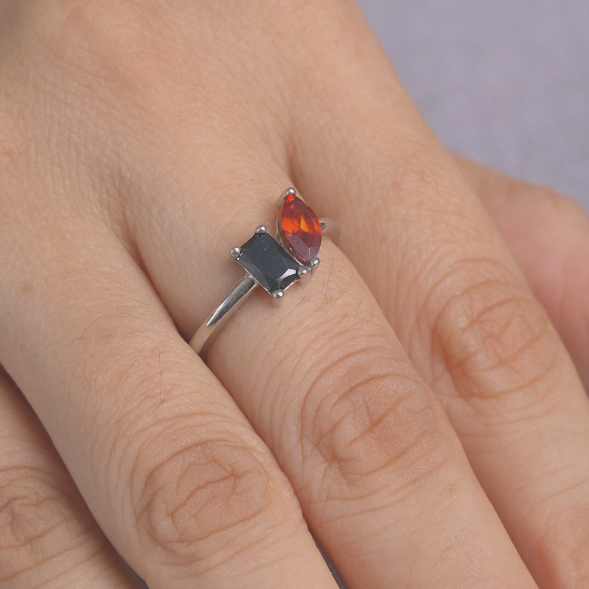 Toi Et Moi Engagement Rings Red and Black 2 Stone Promise Ring