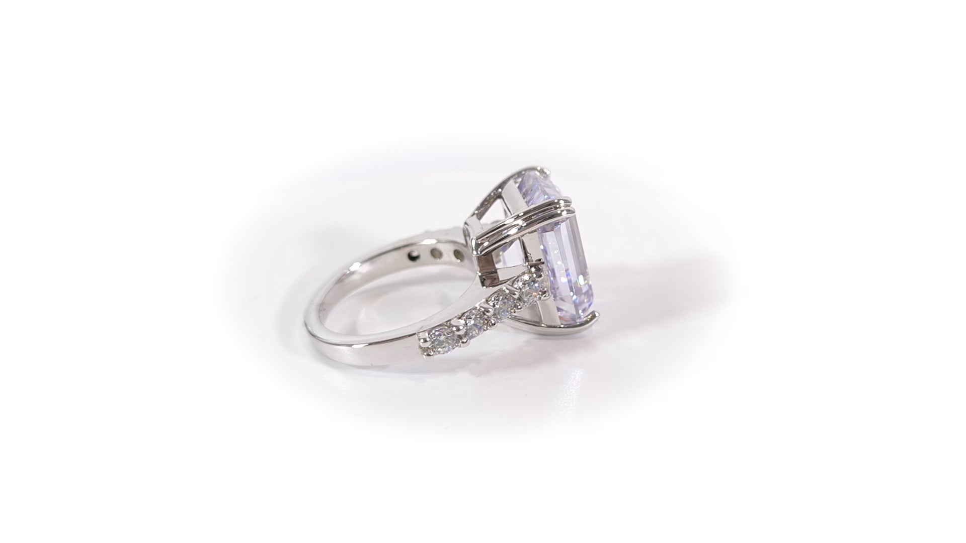 14CT Emerald Diamond Engagement Ring Diamond Proposal Ring Silver