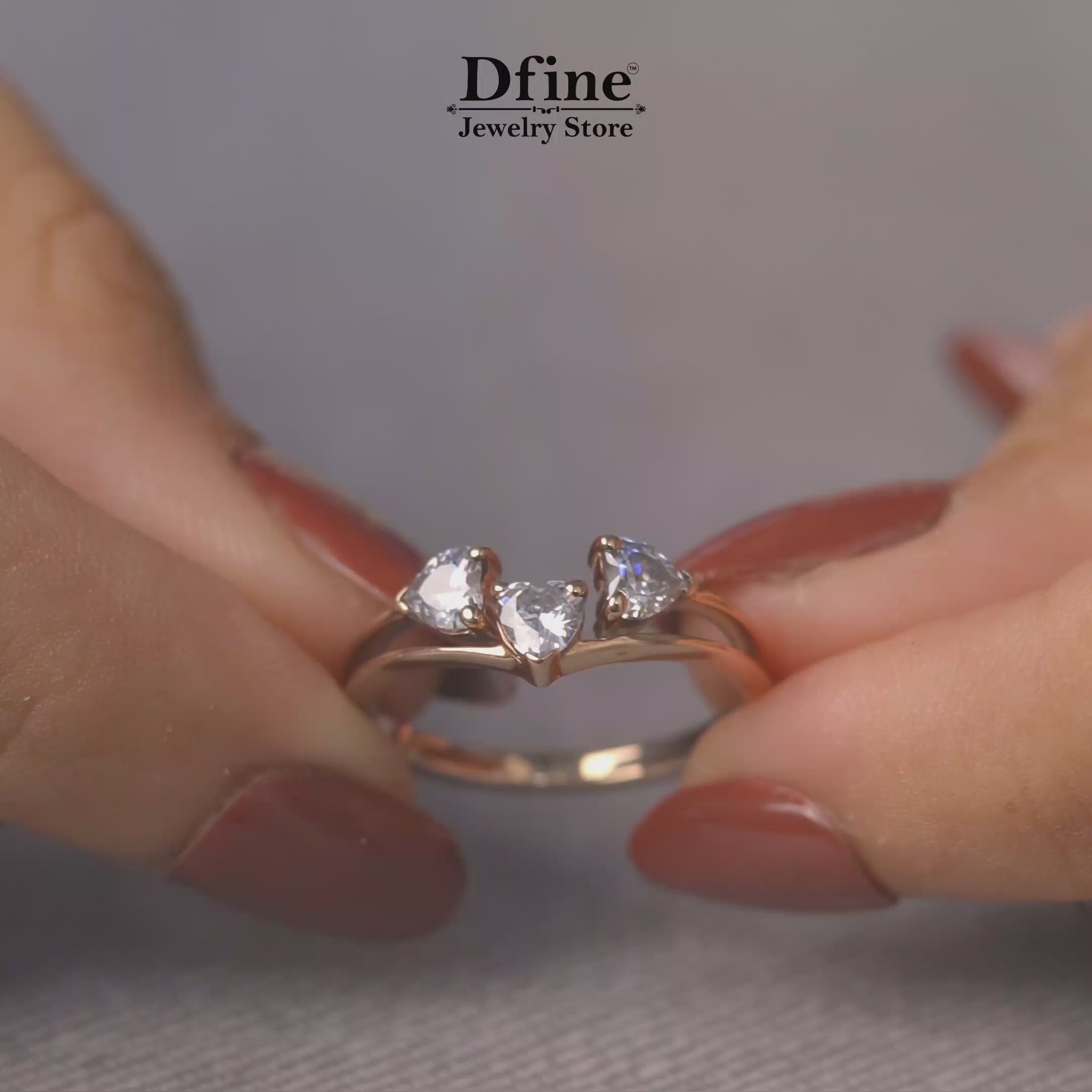 Heart Diamond Anniversary Ring 3 Stone Wedding Band Rose gold