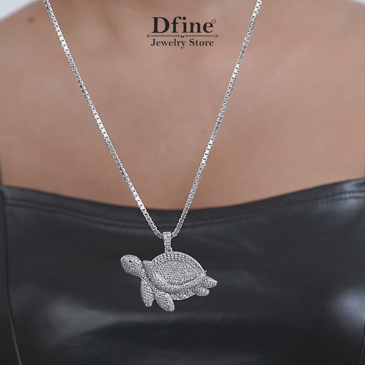 Diamond Turtle Pendant Necklace Iced Out Ocean Jewelry Silver