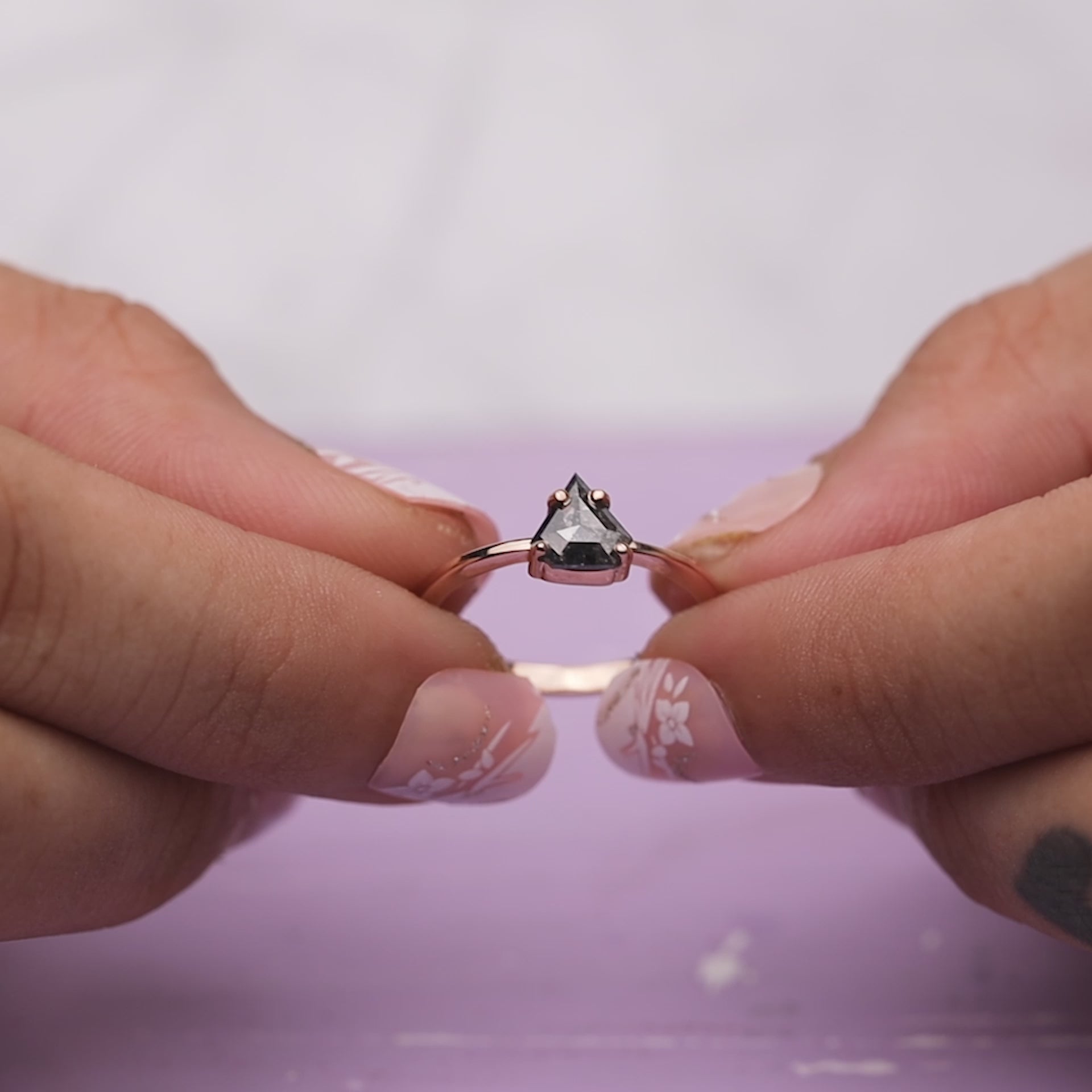 Pentagon Salt and Pepper Diamond Wedding Ring Set Rose Gold