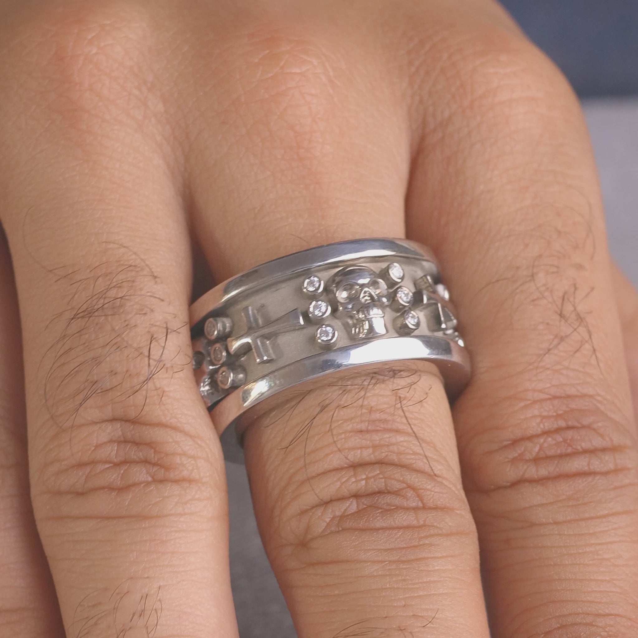 Silver Skull Wedding Band For Men Holy Cross Skull Ring Mens
