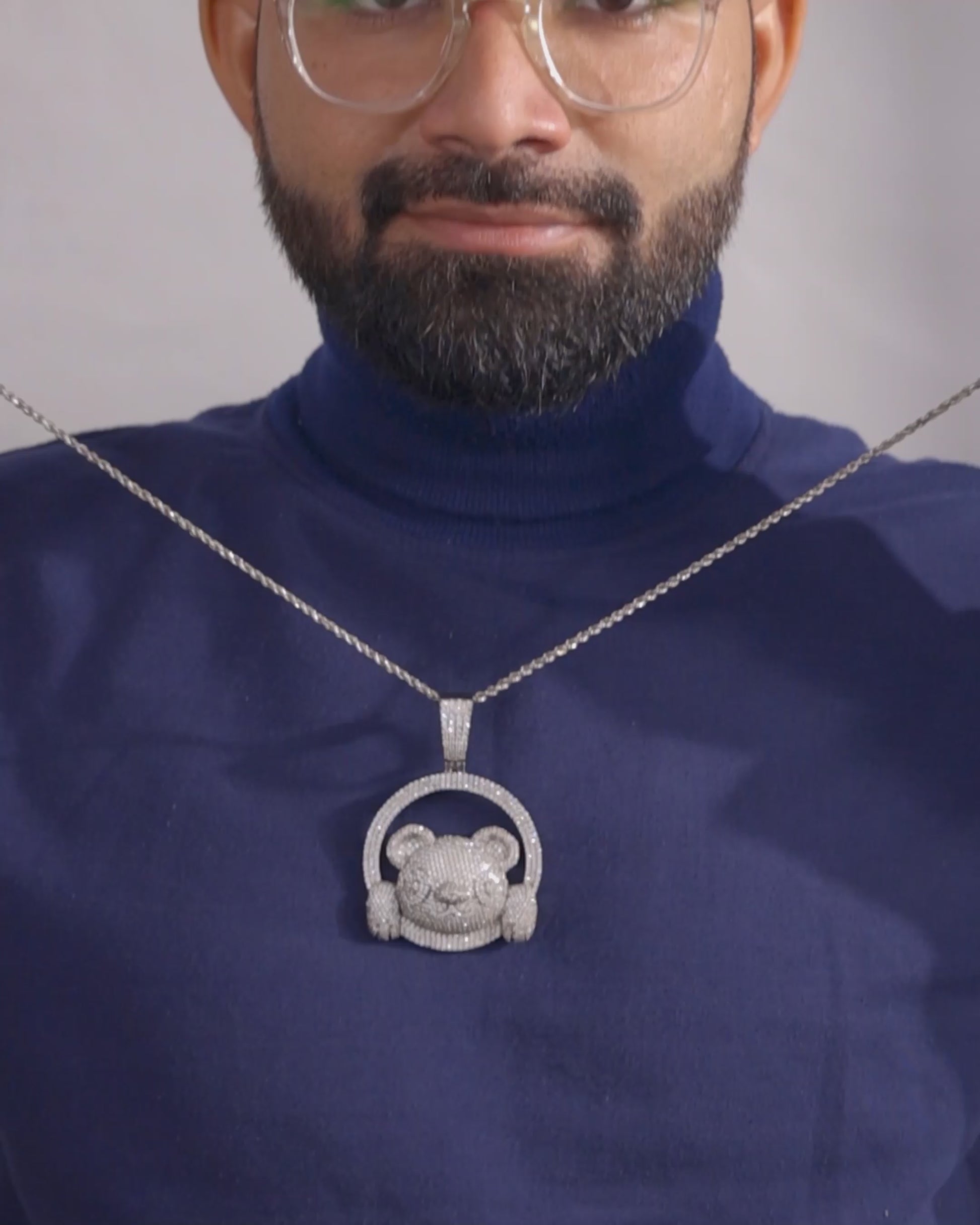 Iced Out Panda Necklace Pendant Sterling Silver Bear Animal Hip Hop Jewelry