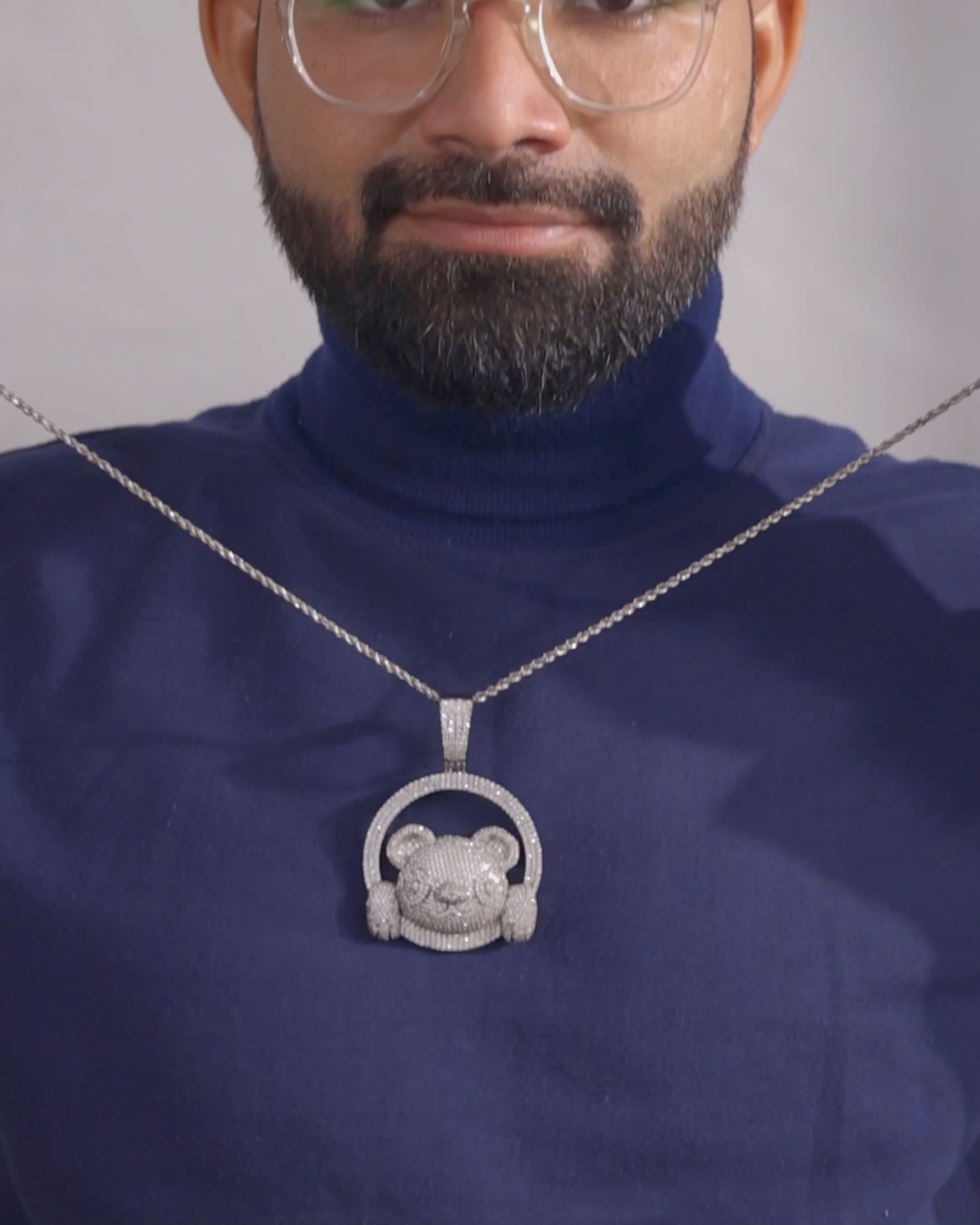 Iced Out Panda Necklace Pendant Sterling Silver Bear Animal Hip Hop Jewelry