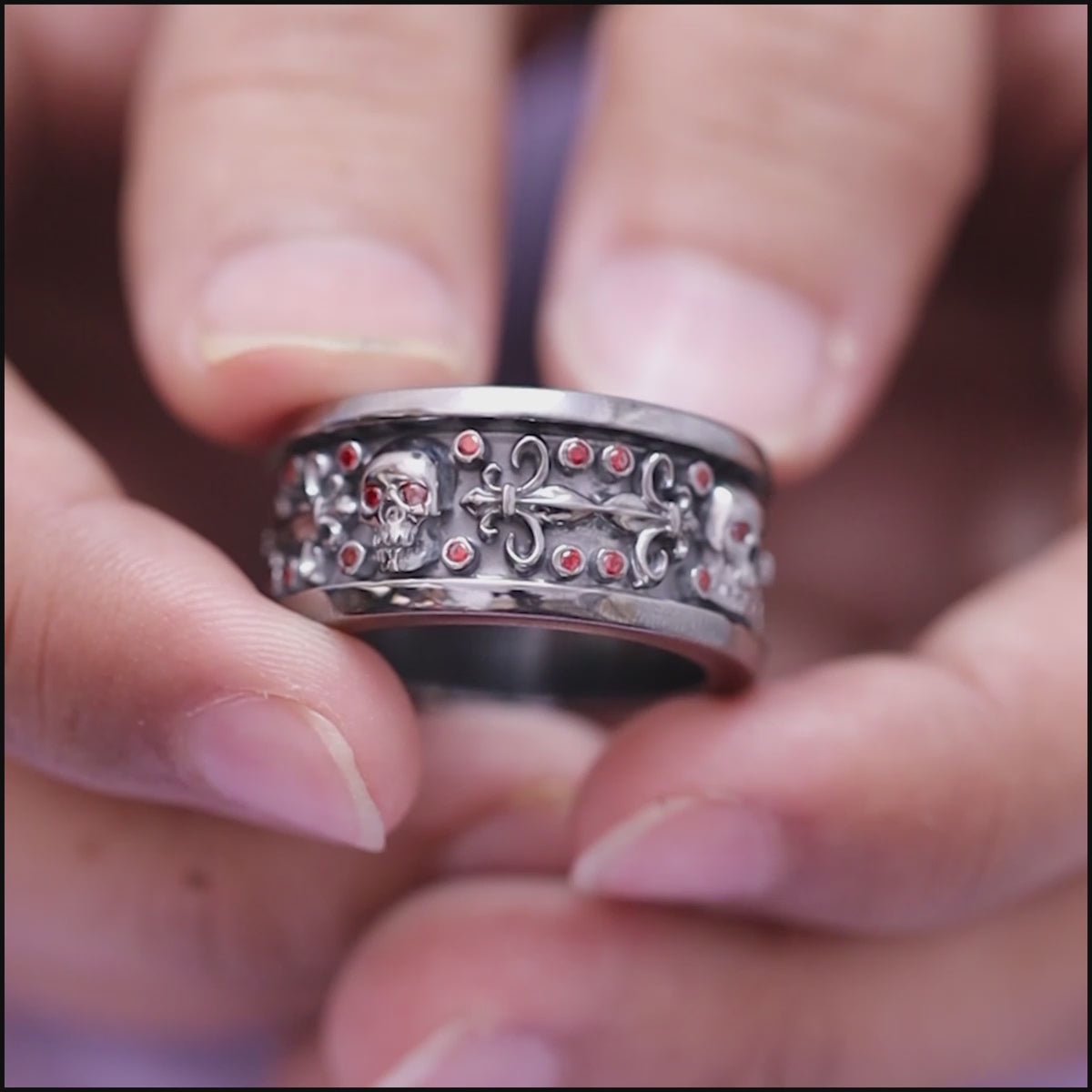 Garnet Skull Engagement Ring Set Gothic Skull Couple Rings