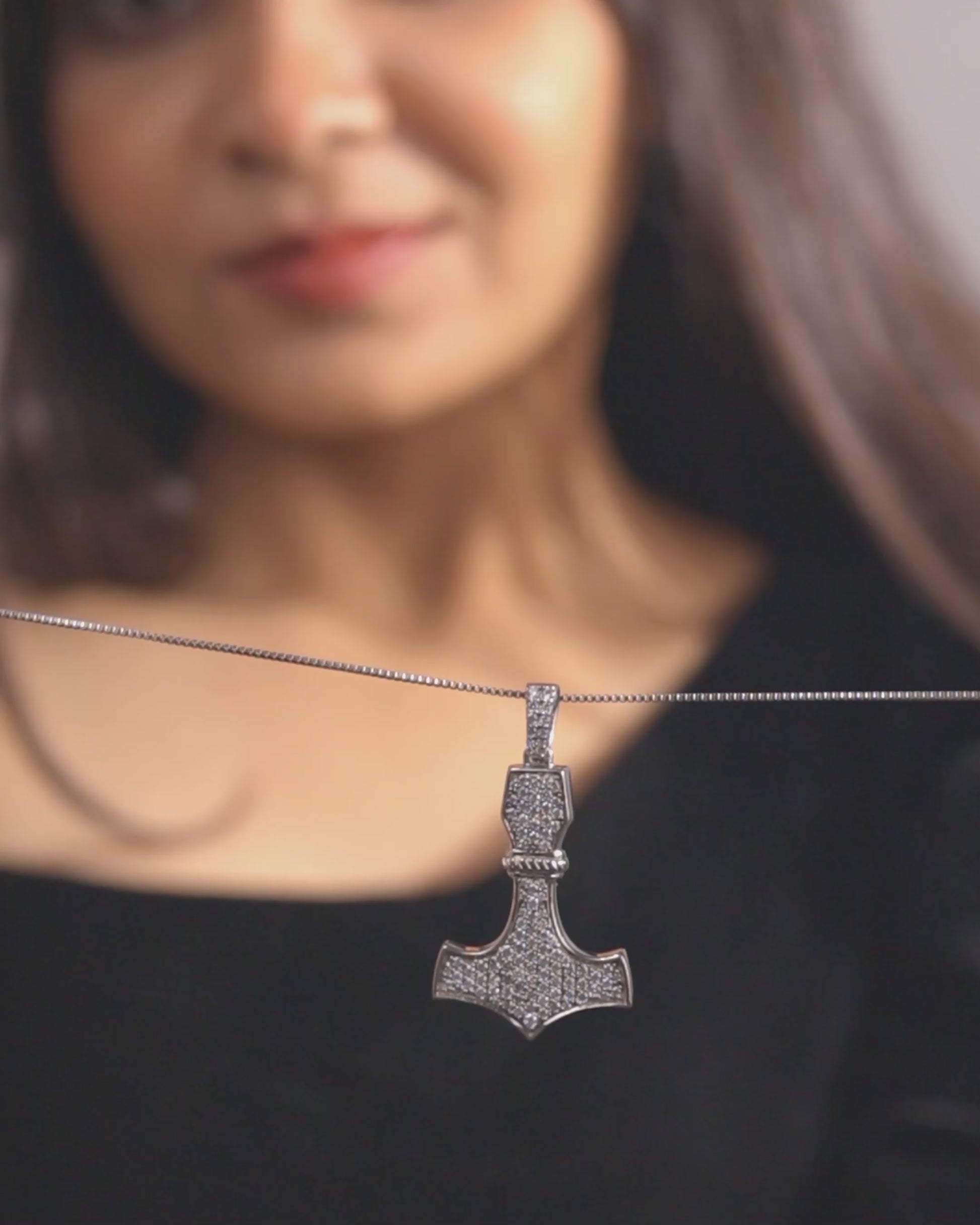 Viking Mjolnir Necklace Thor's Hammer Pendant Iced Out Hip Hop Jewelry