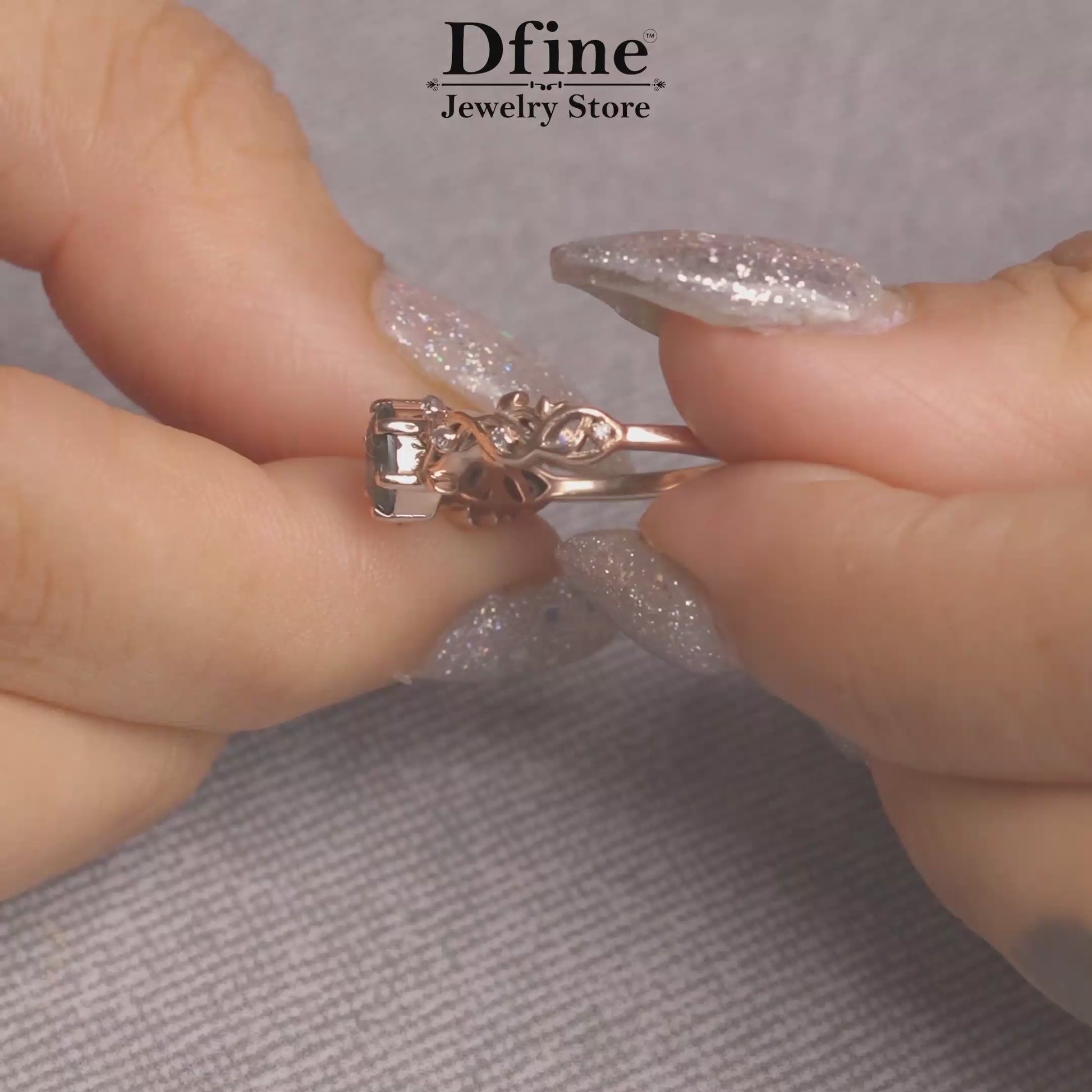 Oval Moss Agate Floral Nature Inspired Promise Ring in Rose Gold