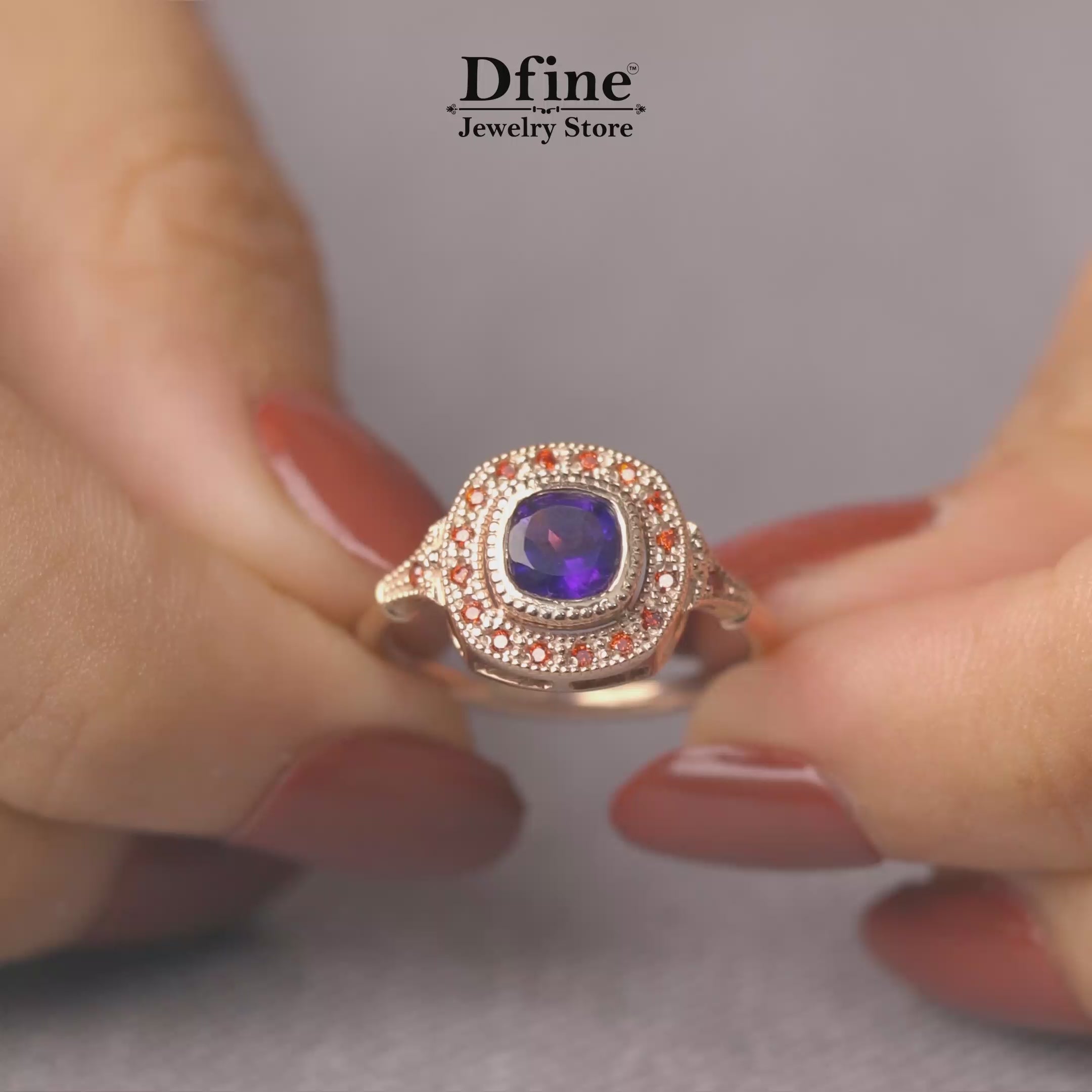Amethyst Art Deco Vintage Style Cocktail Engagement Ring in Rose Gold