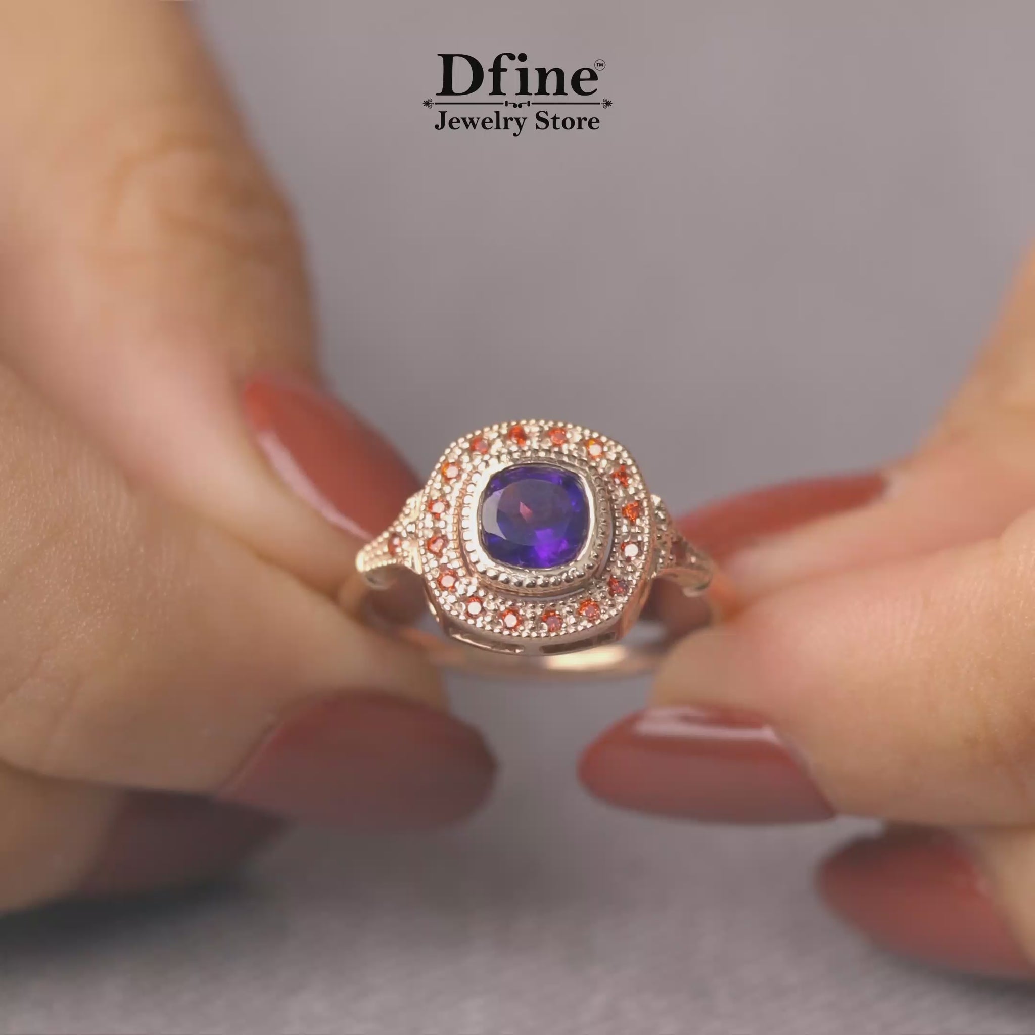Amethyst Art Deco Vintage Style Cocktail Engagement Ring in Rose Gold