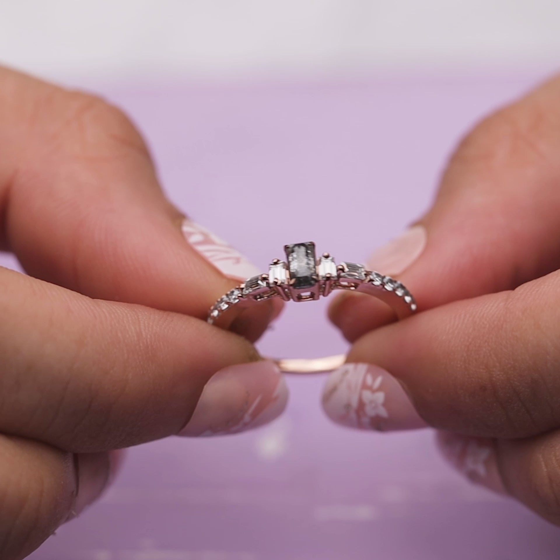 Salt and Pepper Diamond Wedding Ring Set Emerald and Baguette