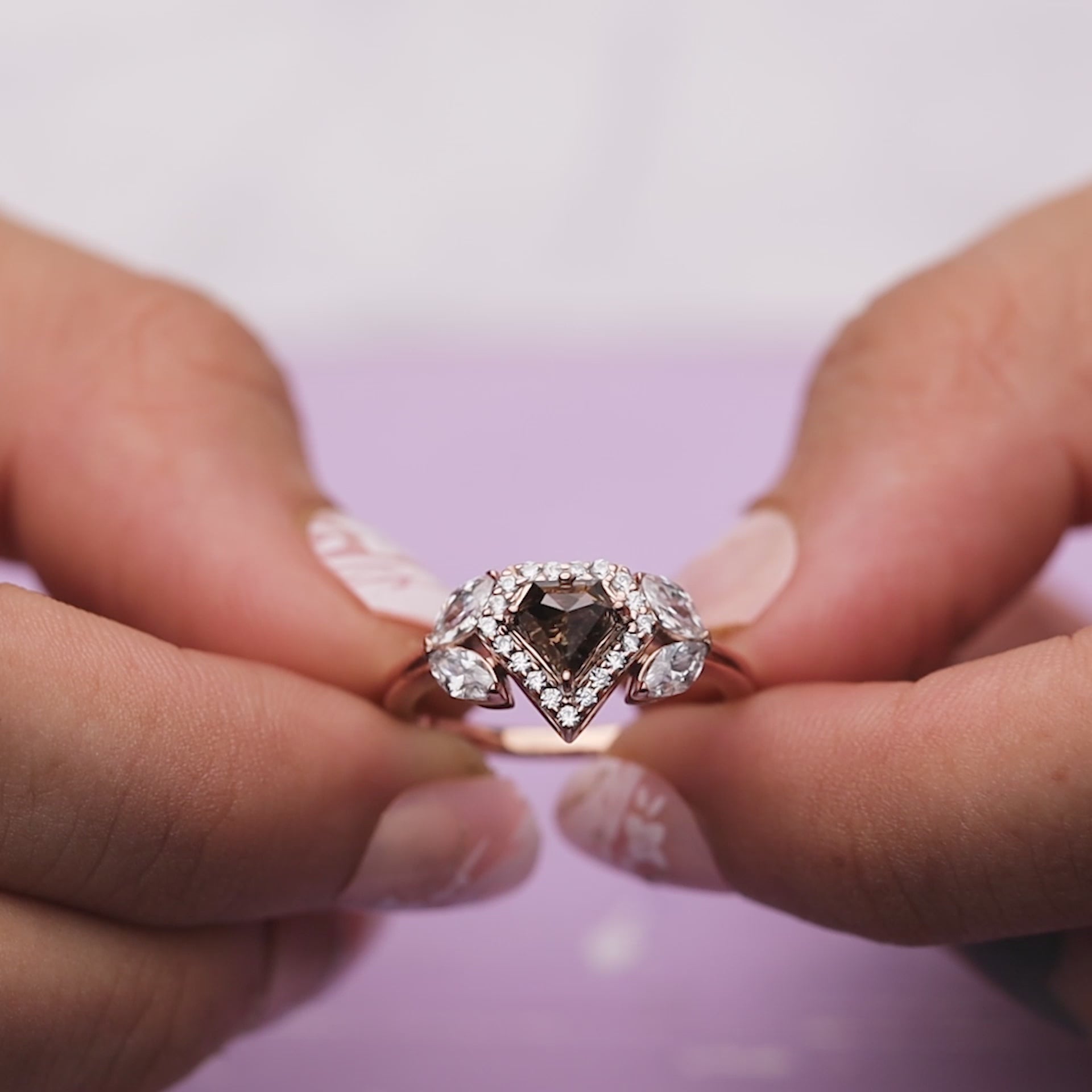 Pentagon Salt and Pepper Natural Diamond Engagement Ring Set