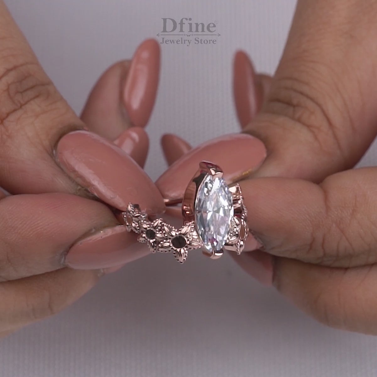 Marquise Cut Solitaire Moissanite Diamond Art Deco Engagement Statement Ring Silver Rose Gold