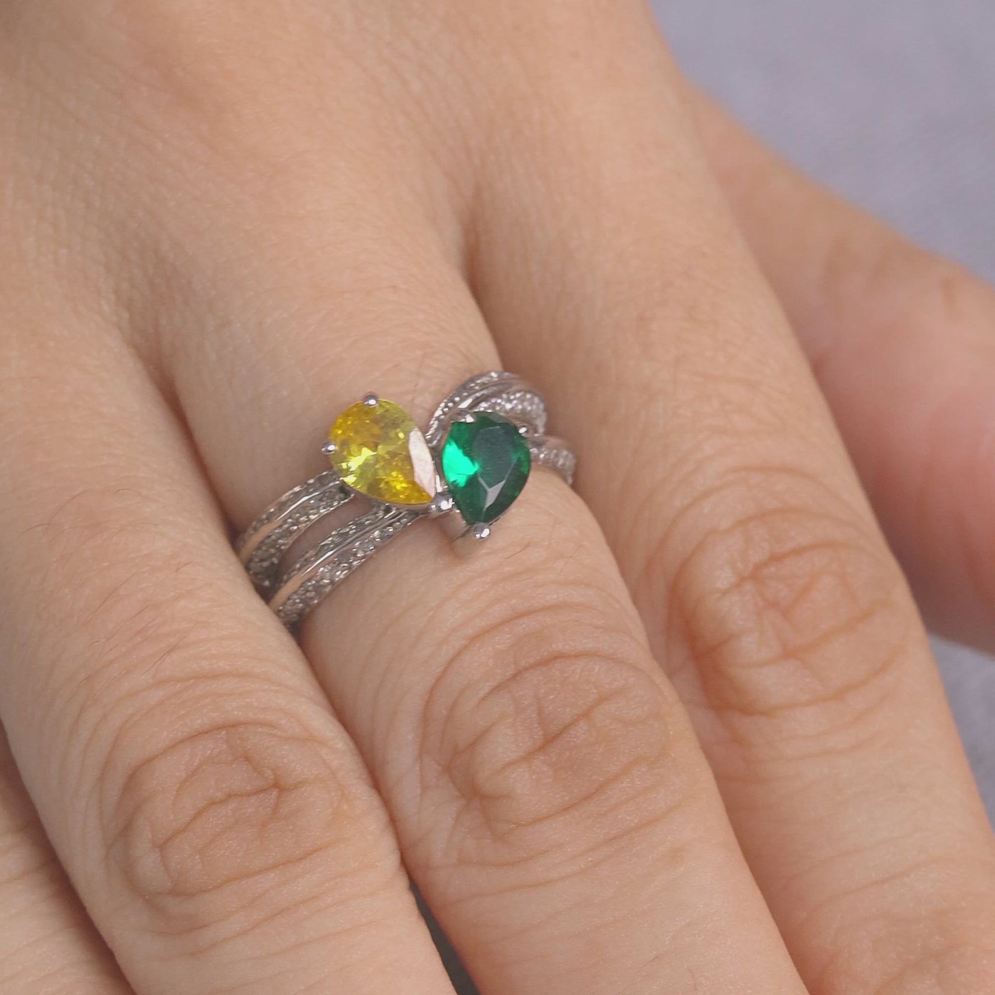 Toi Et Moi Engagement Ring With Birthstones Wedding Ring Silver