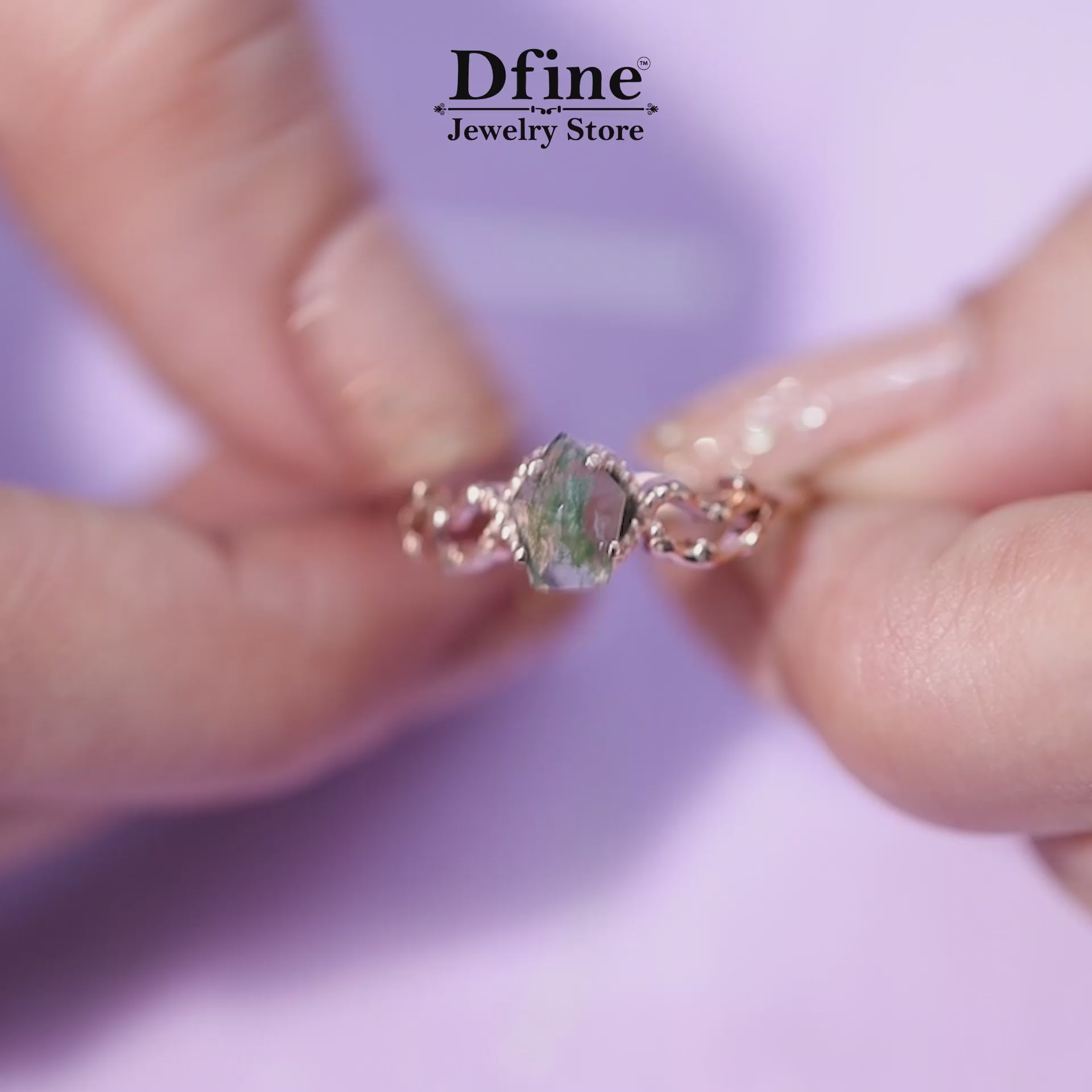 Vintage Style Rose Cut Moss Agate Engagement Ring in Solid 10k r 14k Gold