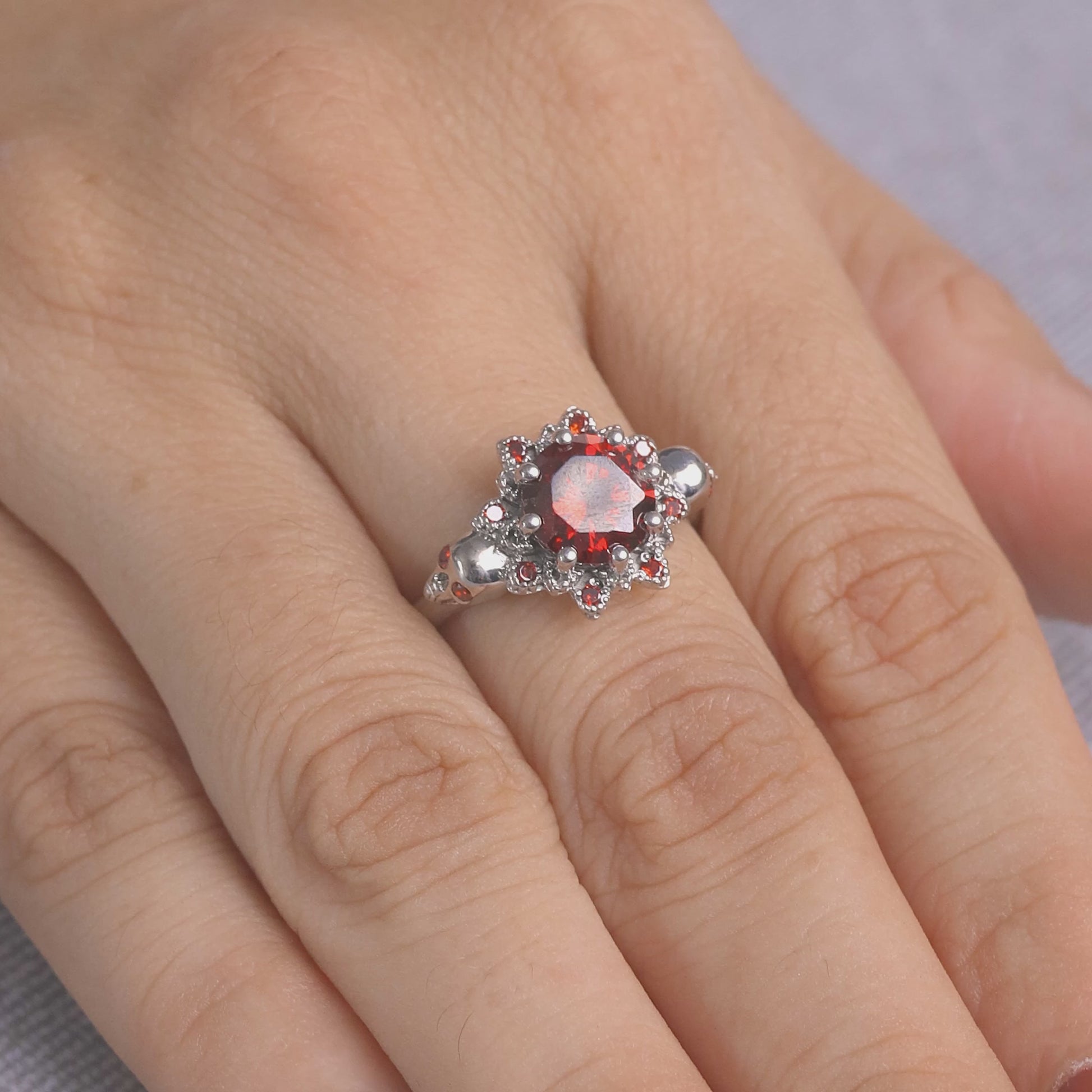 Red Garnet Skull Engagement Ring Gothic Vampire Skull Jewelry
