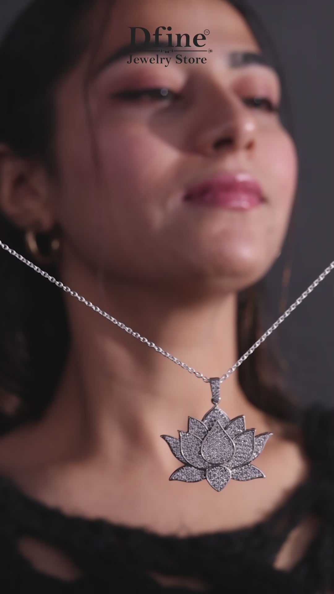 Iced Out Lotus Necklace Sterling Silver Lotus Pendant for Girls