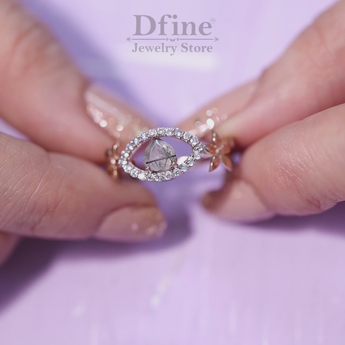 Heart cut rutilated quartz flower floral art nouveau nature inspired ring in rose gold