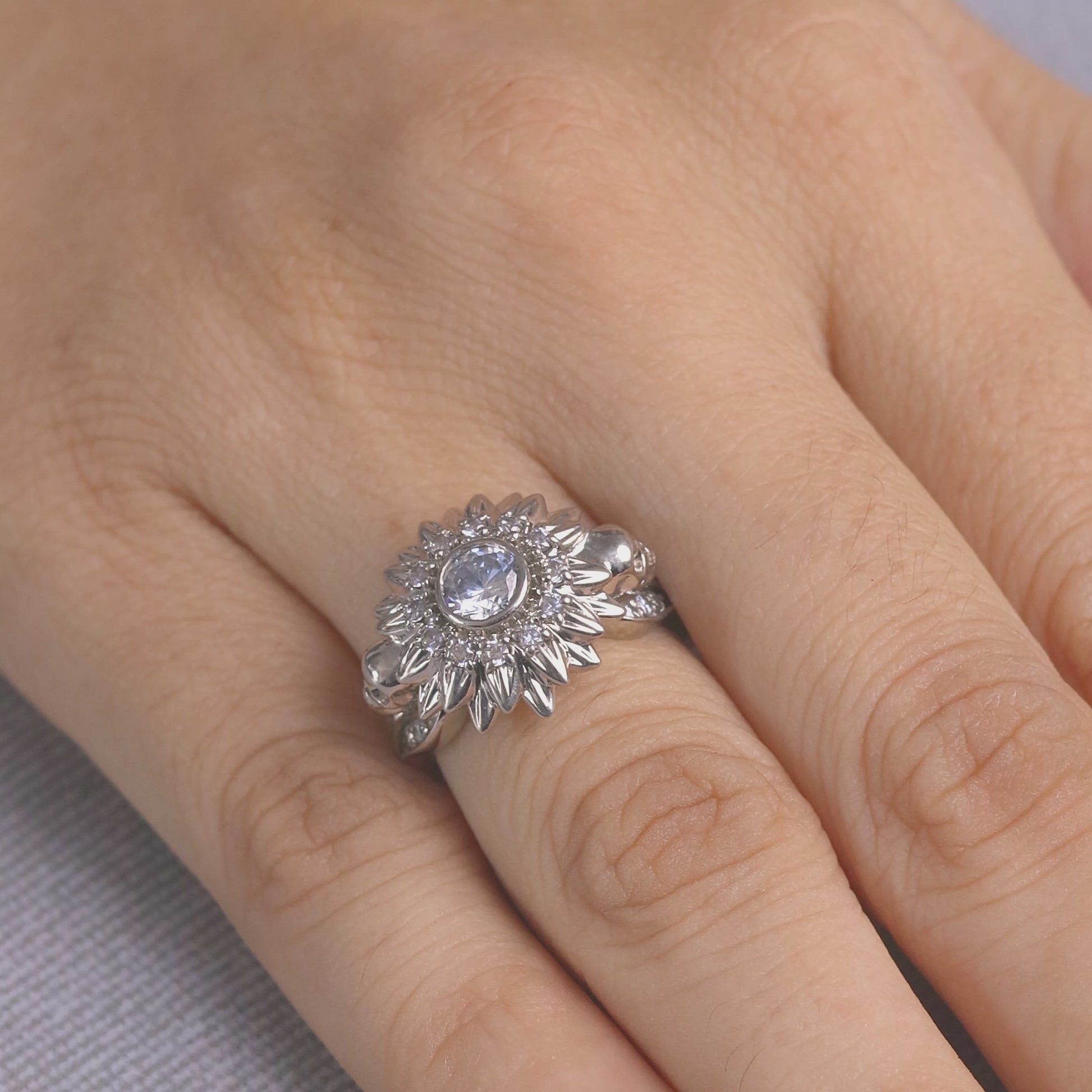 Diamond Flower Skull Ring Womens Gothic Engagement Rings