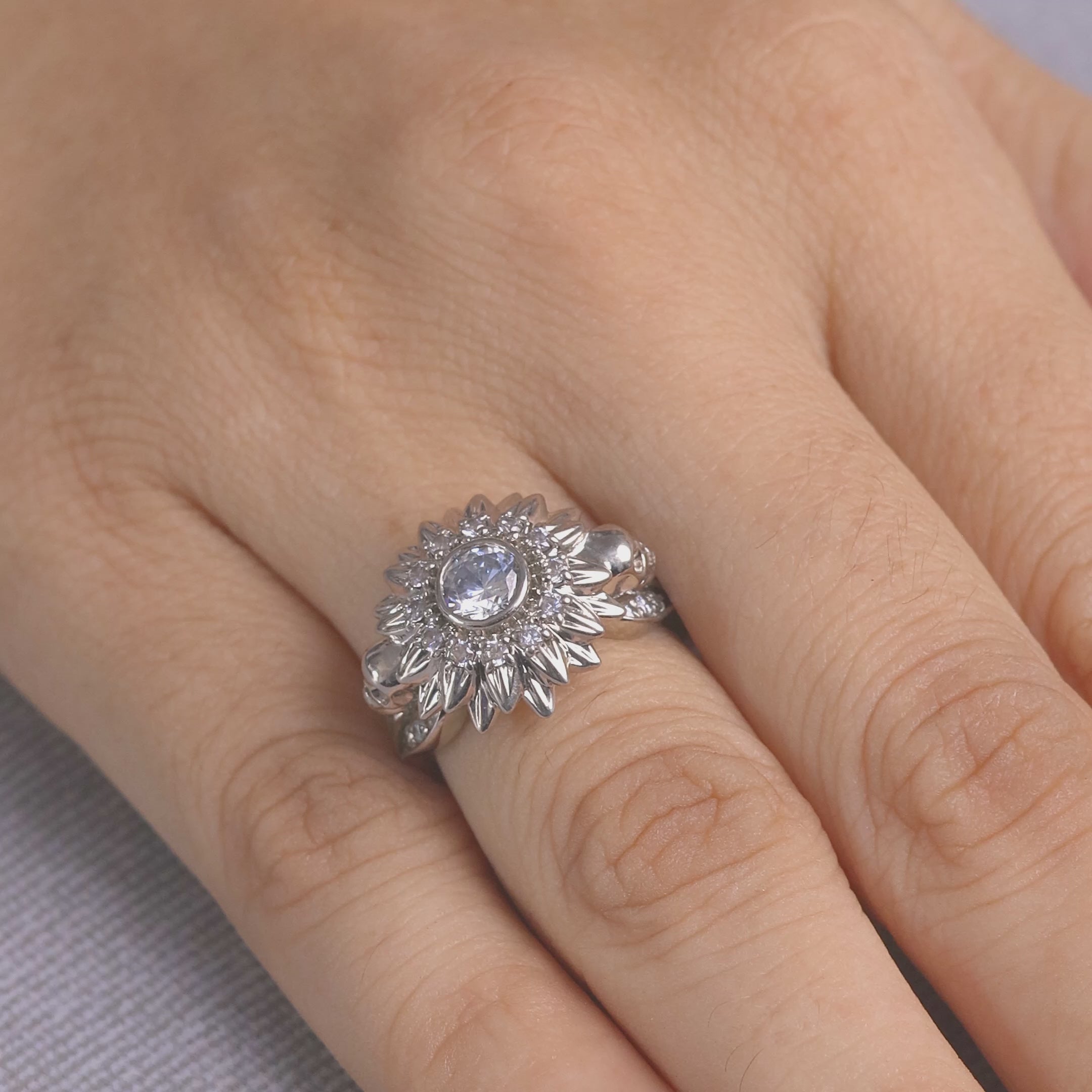 Diamond Flower Skull Ring Womens Gothic Engagement Rings