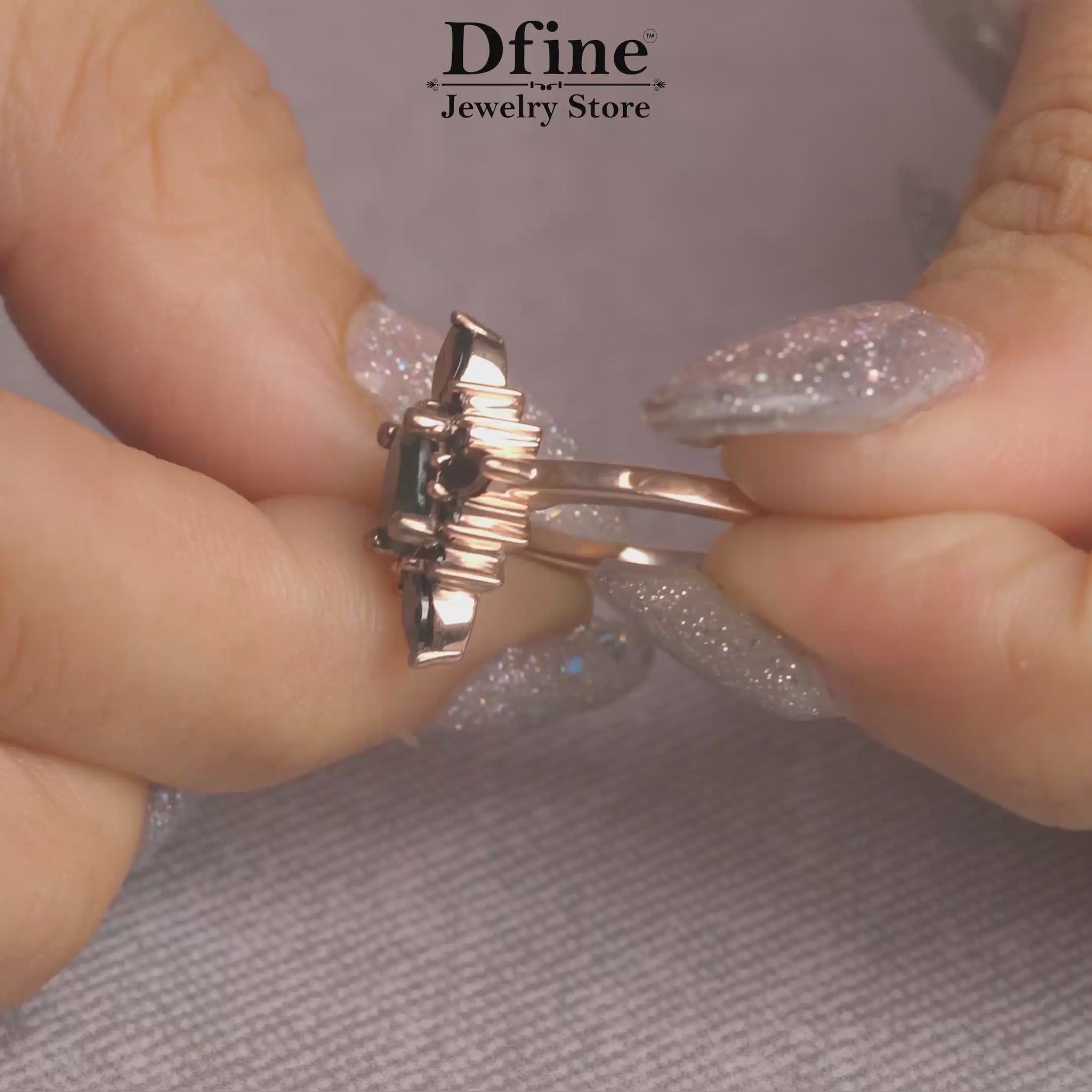 Oval Moss agate vintage style engagement ring in rose gold