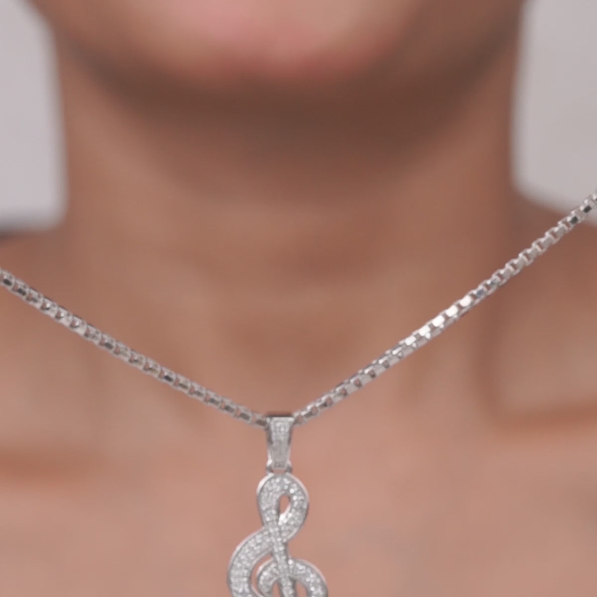 Treble Clef Necklace Iced Out Music Note Pendant Sterling Silver Musicians Choir Gift