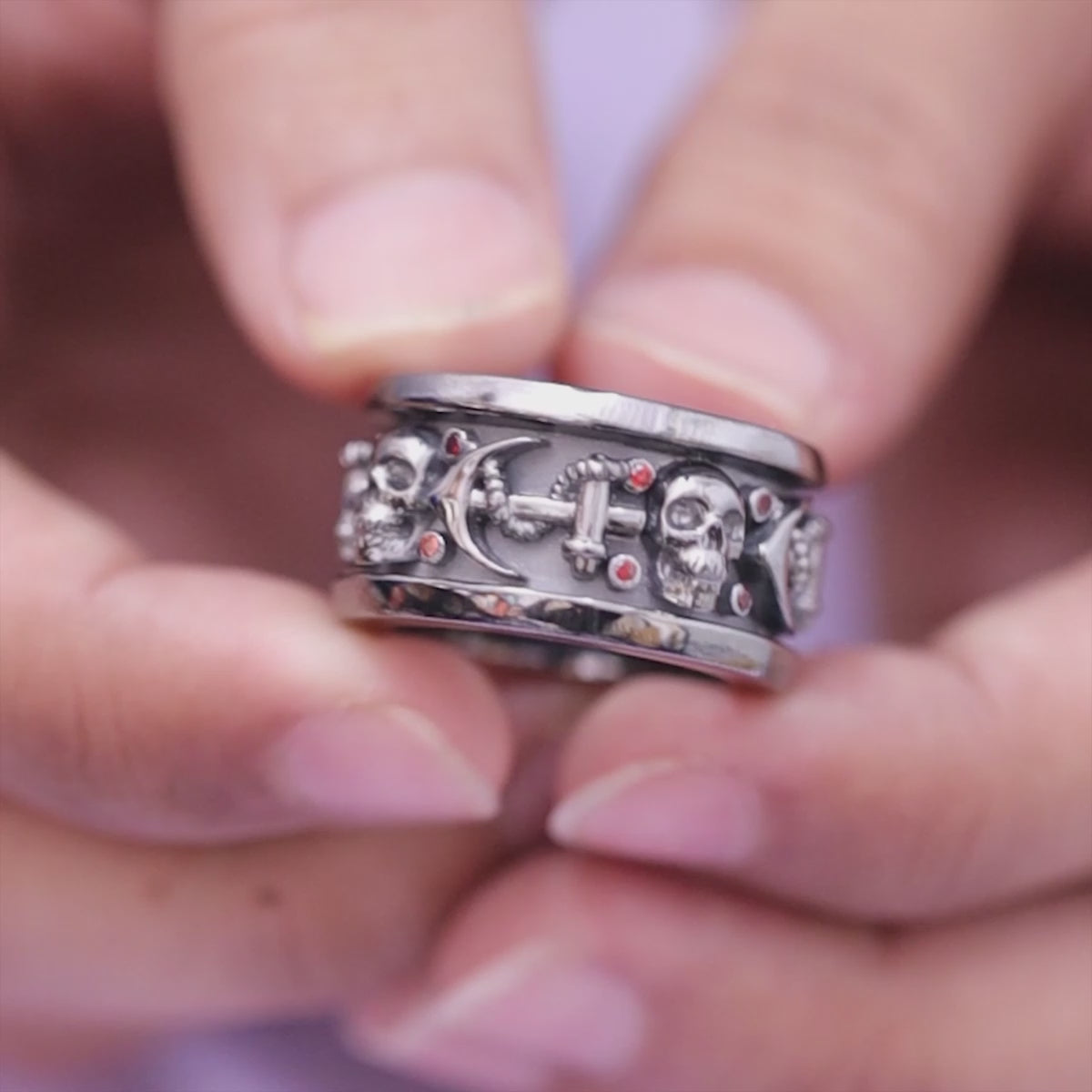 His and Her Skull Couple Rings Set Anchor Trinity Gun Metal Fn