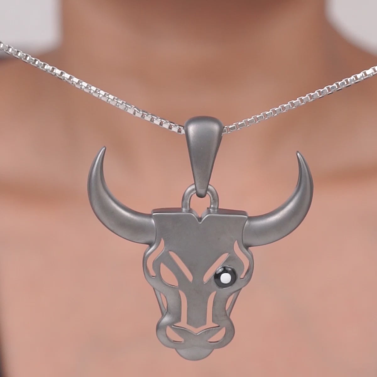 Bull Necklace Taurus Zodiac Bull Head Pendant Sterling Silver Matte Finish