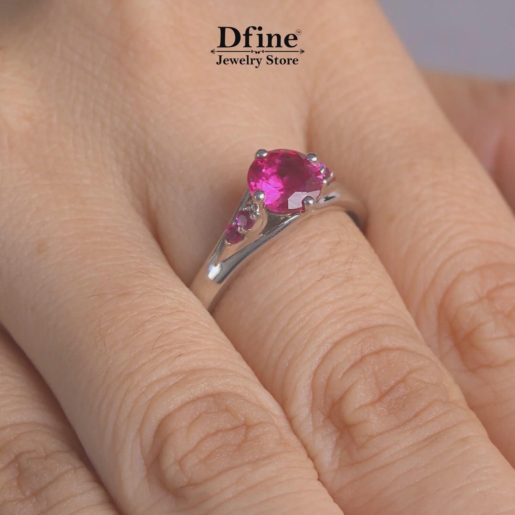 Ruby Engagement Ring in Sterling Silver or White Gold