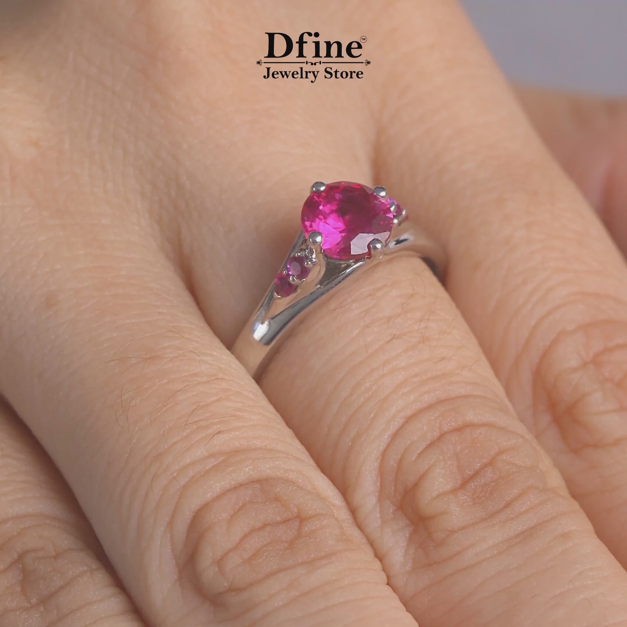 Ruby Engagement Ring in Sterling Silver or White Gold