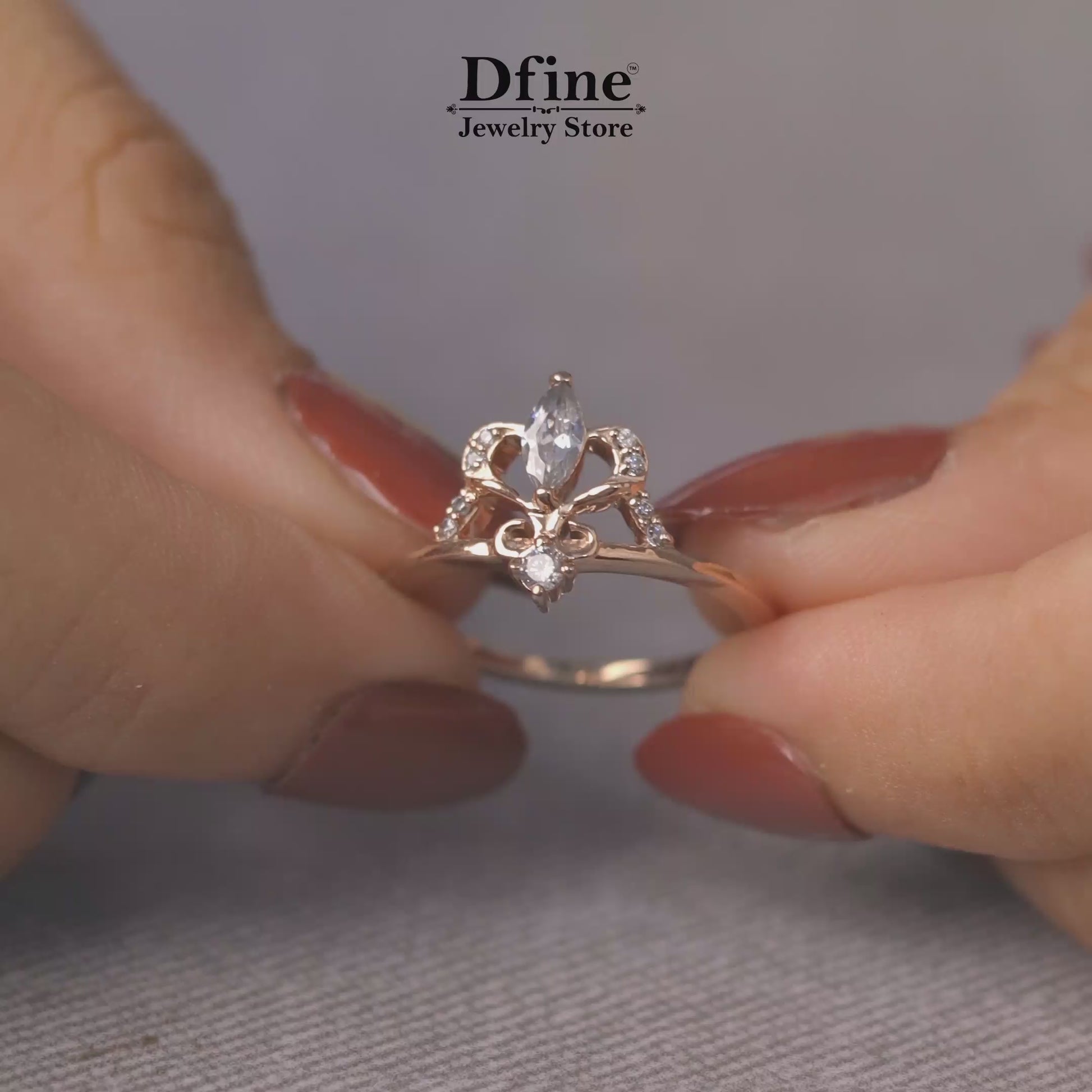 Moissanite Diamond Tiara Ring Dainty Promise Engagement Rings Rose Gold