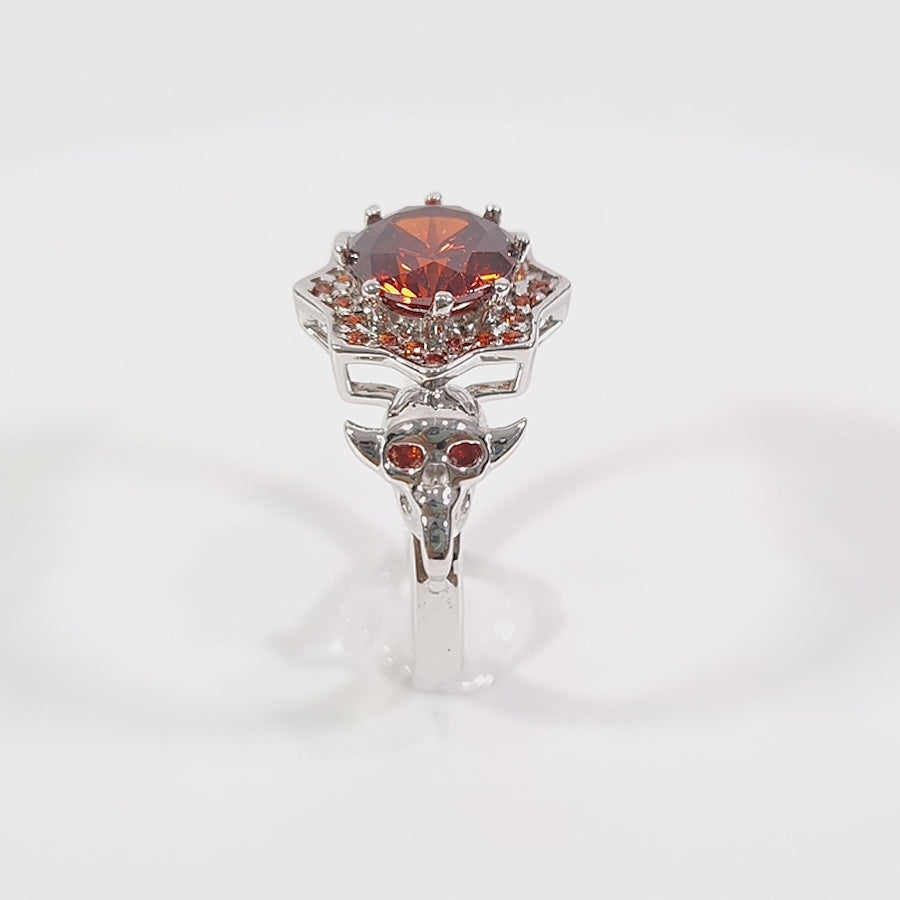 Vampire Skull Promise Ring 1.50ctw Orange Sapphire Skull Ring