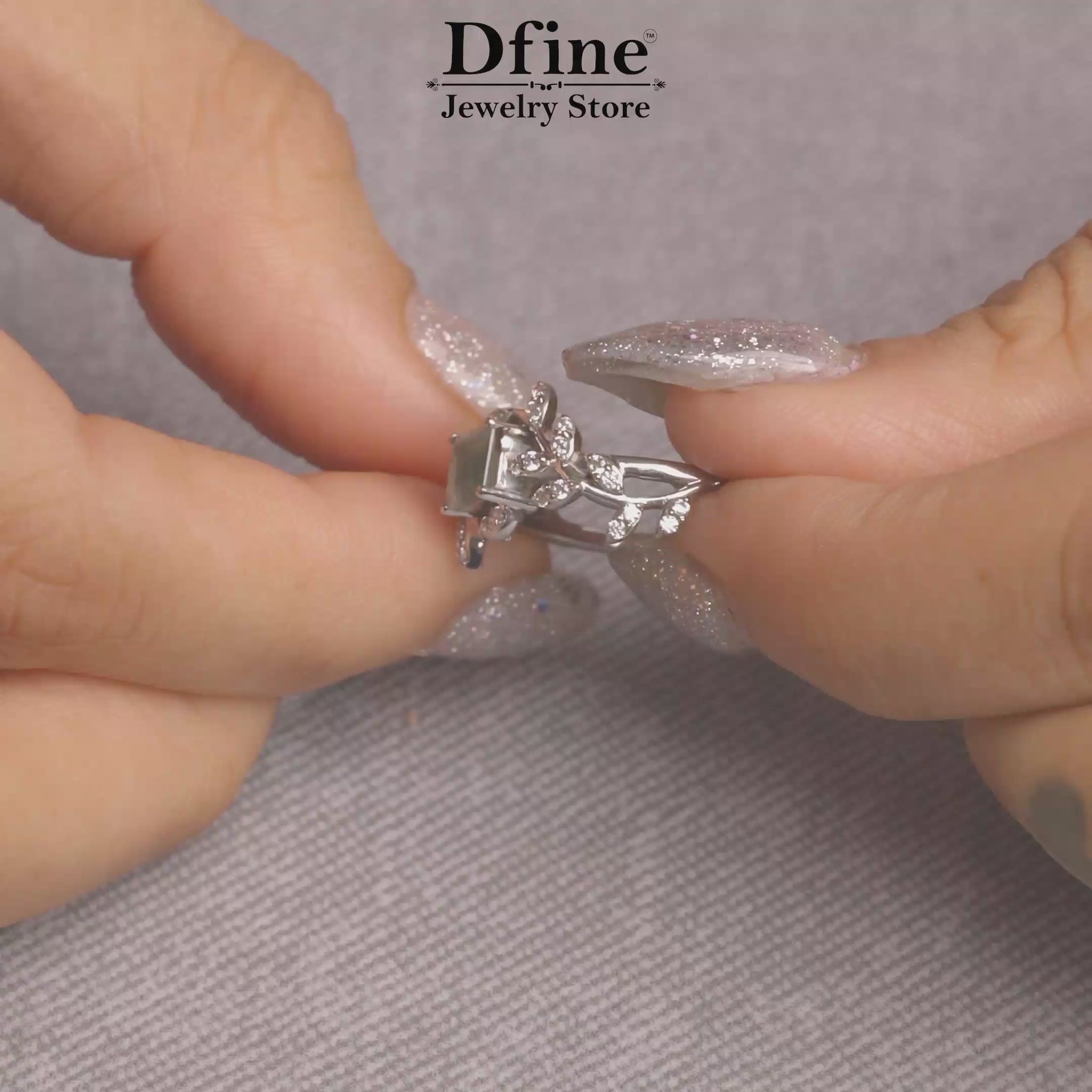 Princess Cut Moss Agate Leaf Vine Art Nouveau Nature Inspired Engagement Ring in Sterling Silver or White Gold or Rose Gold