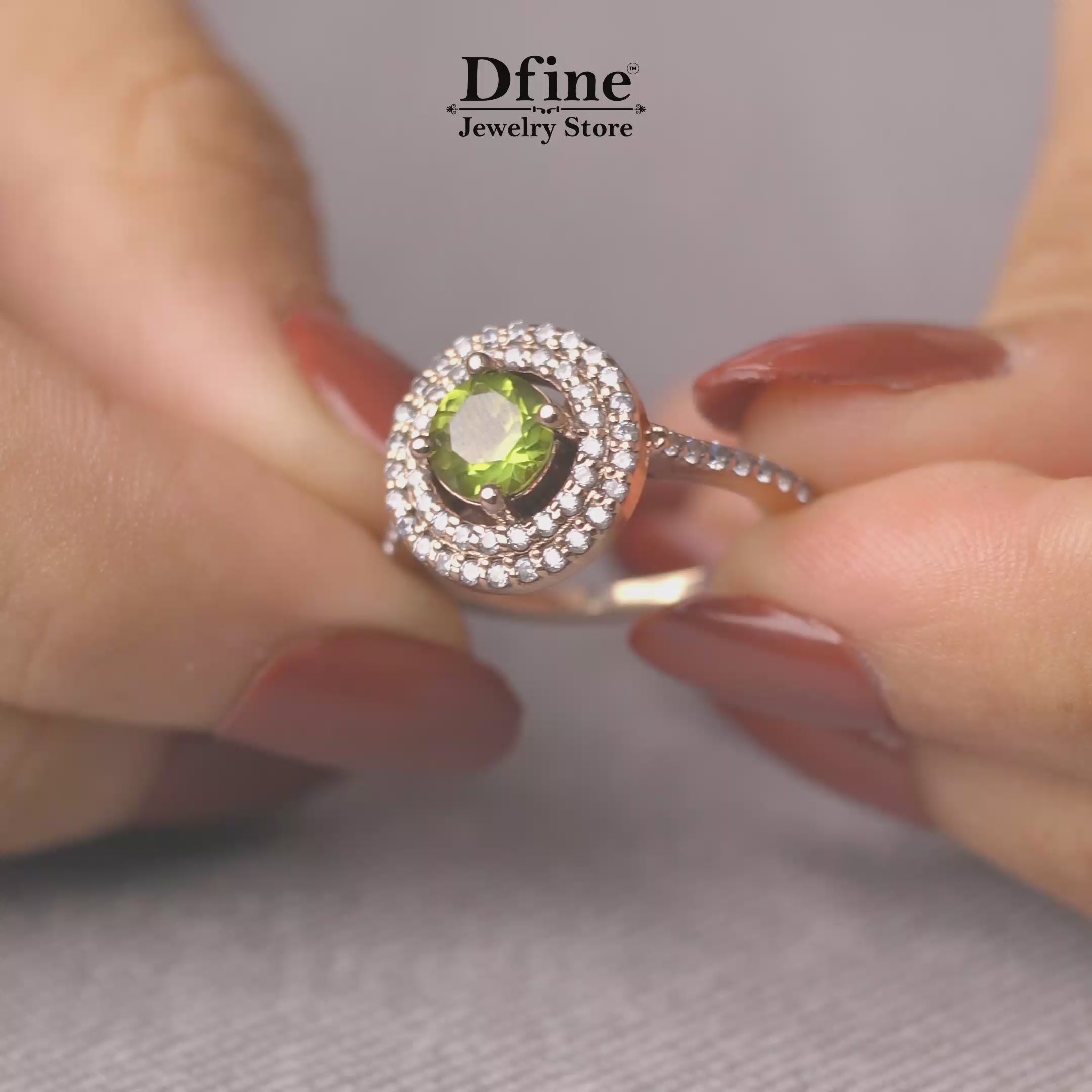 Peridot Double Halo Cocktail Statement Ring in Rose Gold