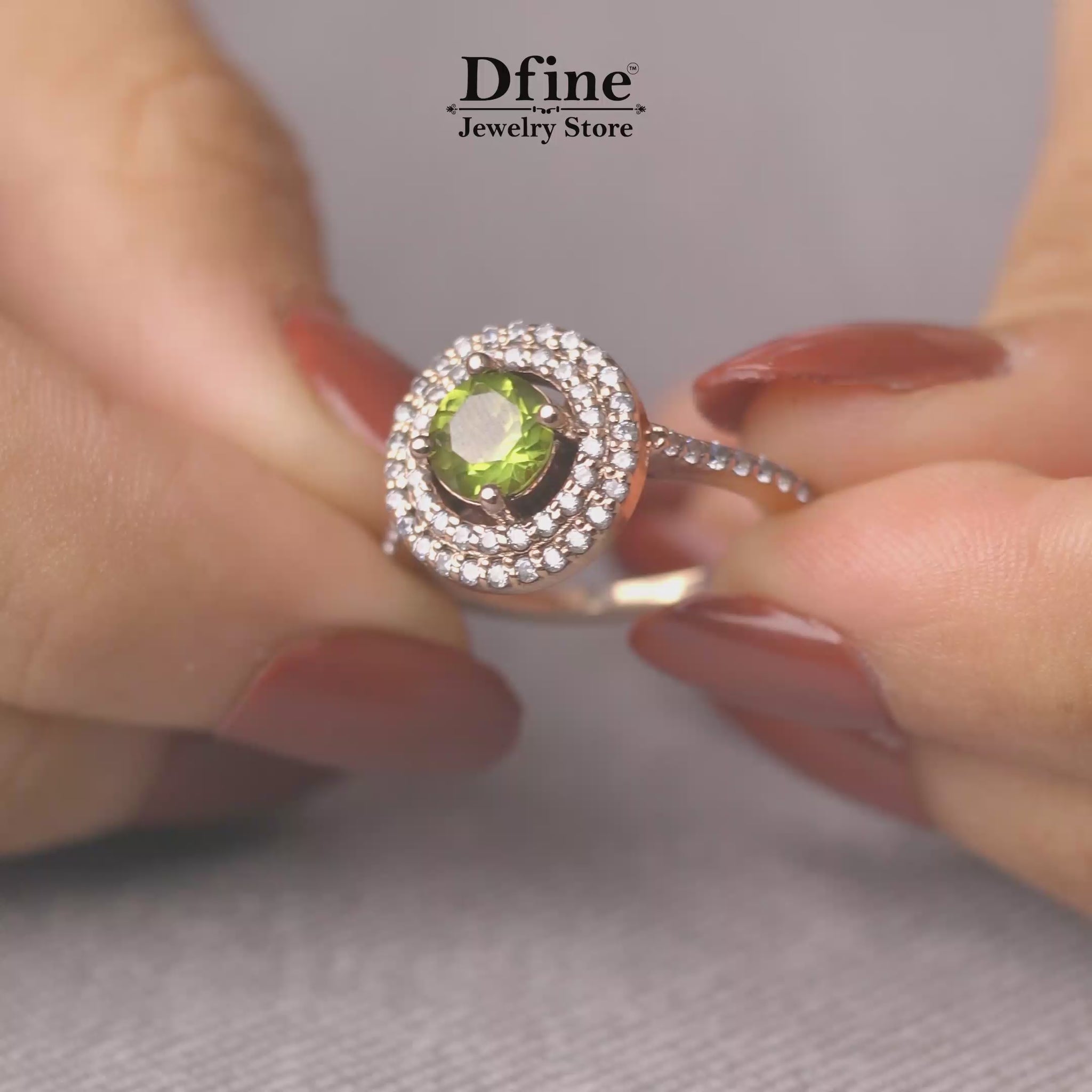 Peridot Double Halo Cocktail Statement Ring in Rose Gold