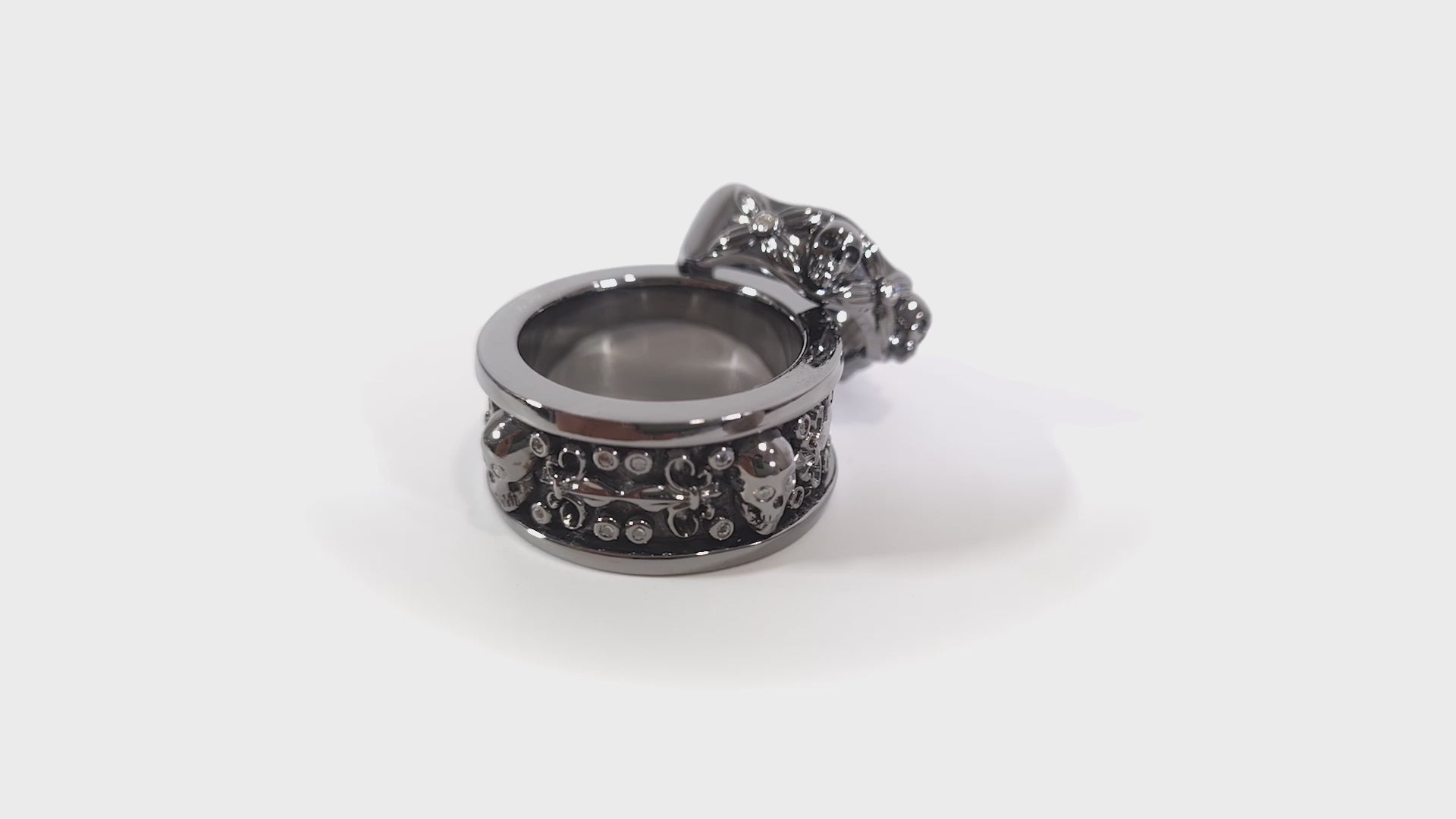 Skull Wedding Bands Set His and Her Flower Gothic Couple Silver