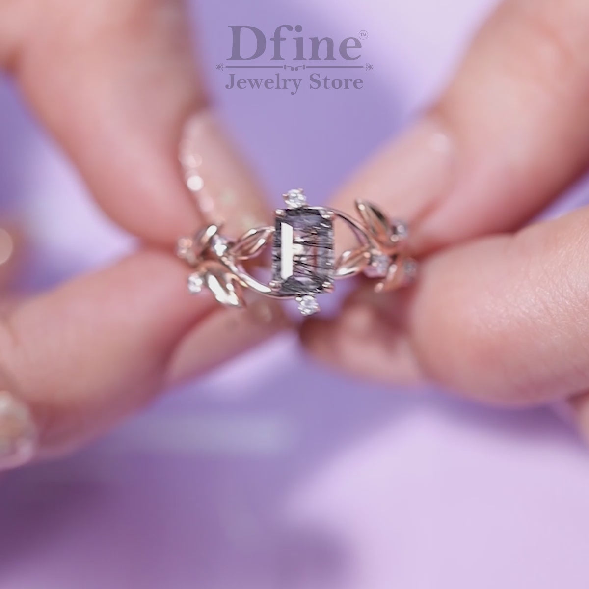 Rutilated Quartz Floral Nature Inspired Engagement Ring in Rose Gold