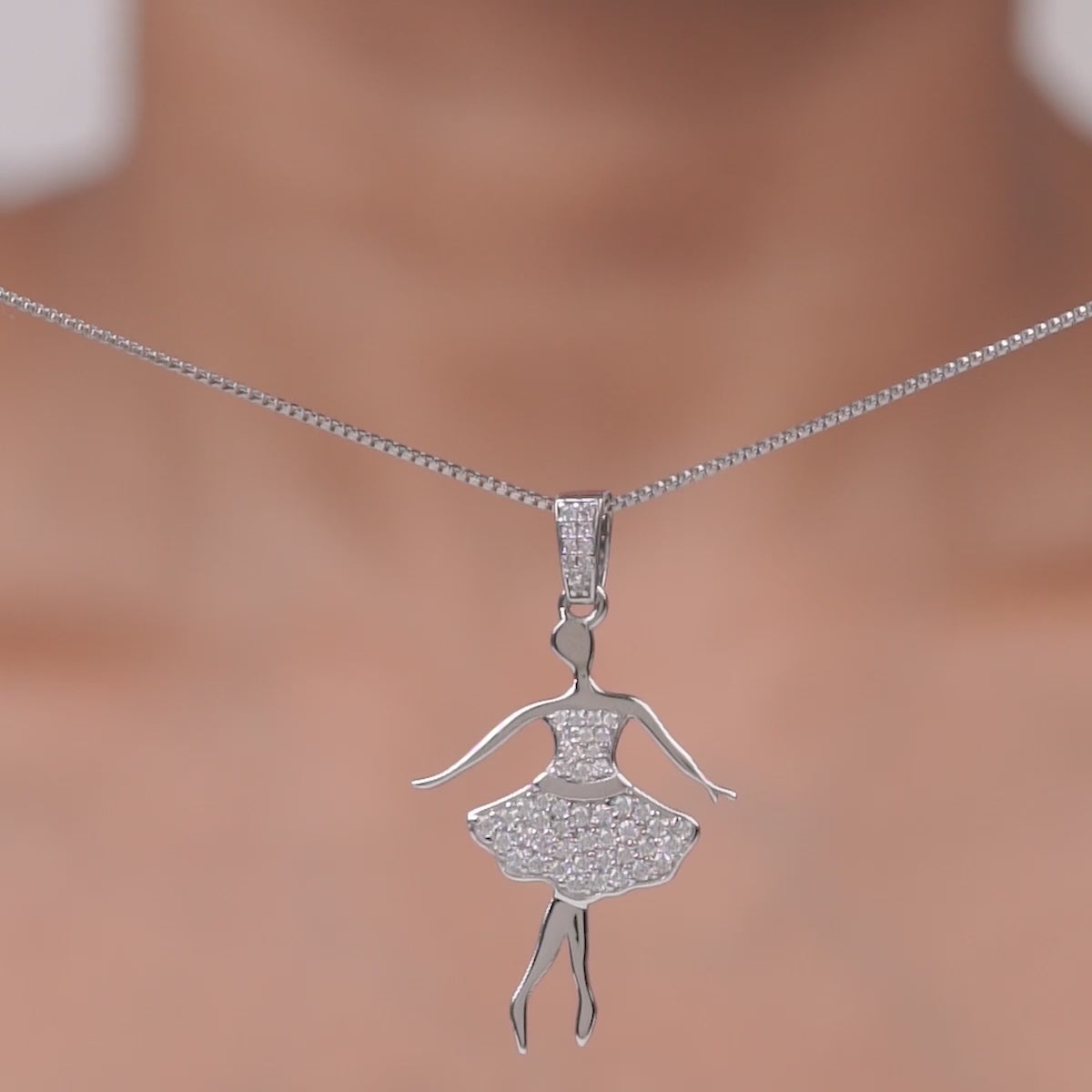 Moissanite Diamond Studded Ballerina Necklace Sterling Silver Ballet Dancer Silhouette Pendant Charm