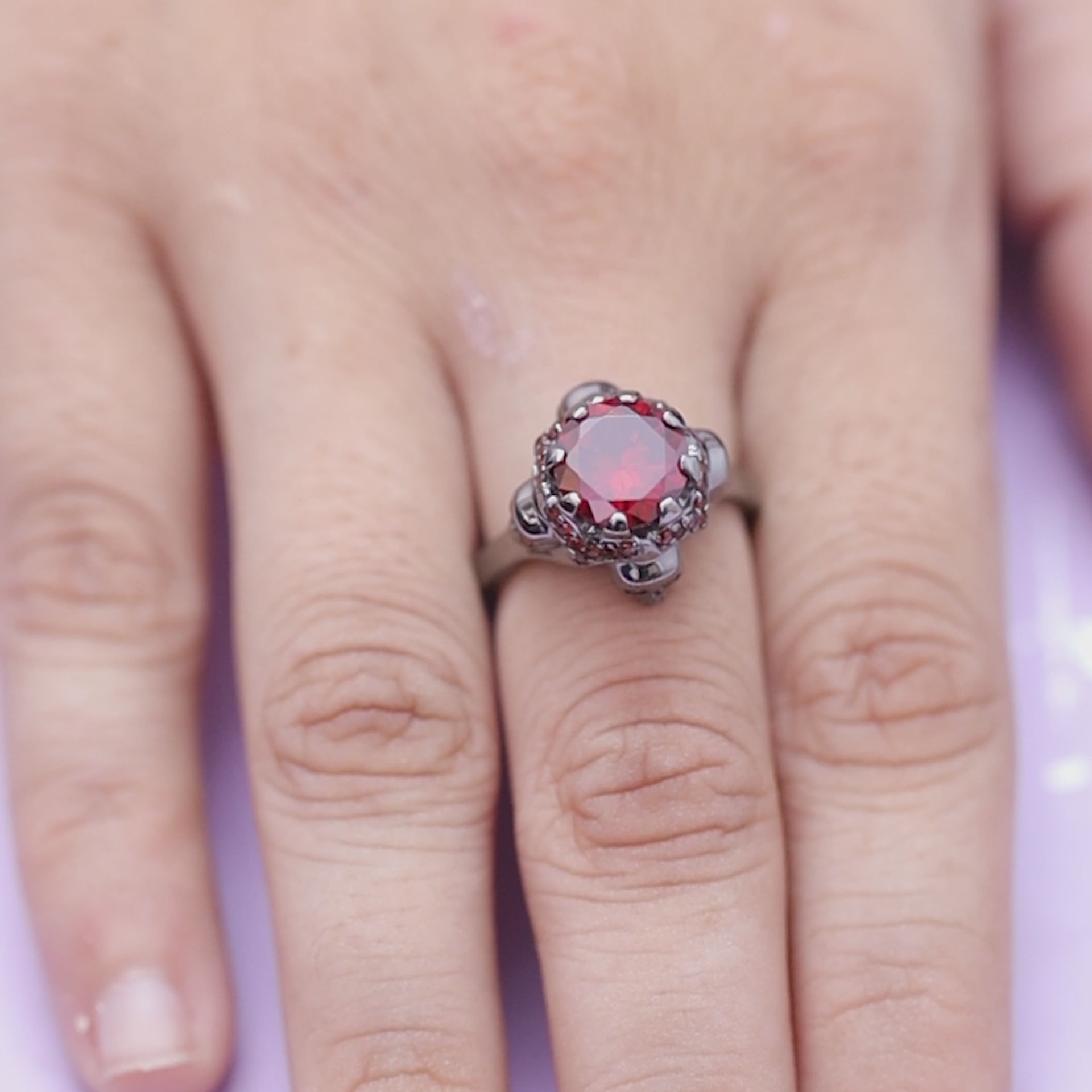 Vampire Gothic Engagement Ring Red Garnet Skull Ring Womens