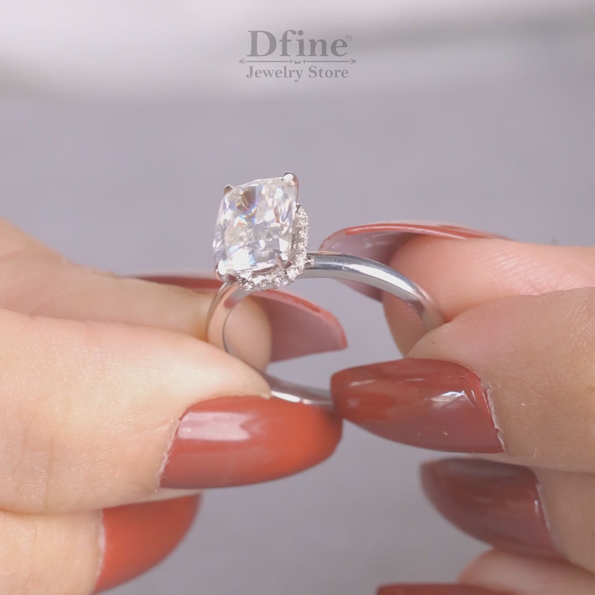 Hidden halo moissanite bridal ring set in sterling silver or white gold