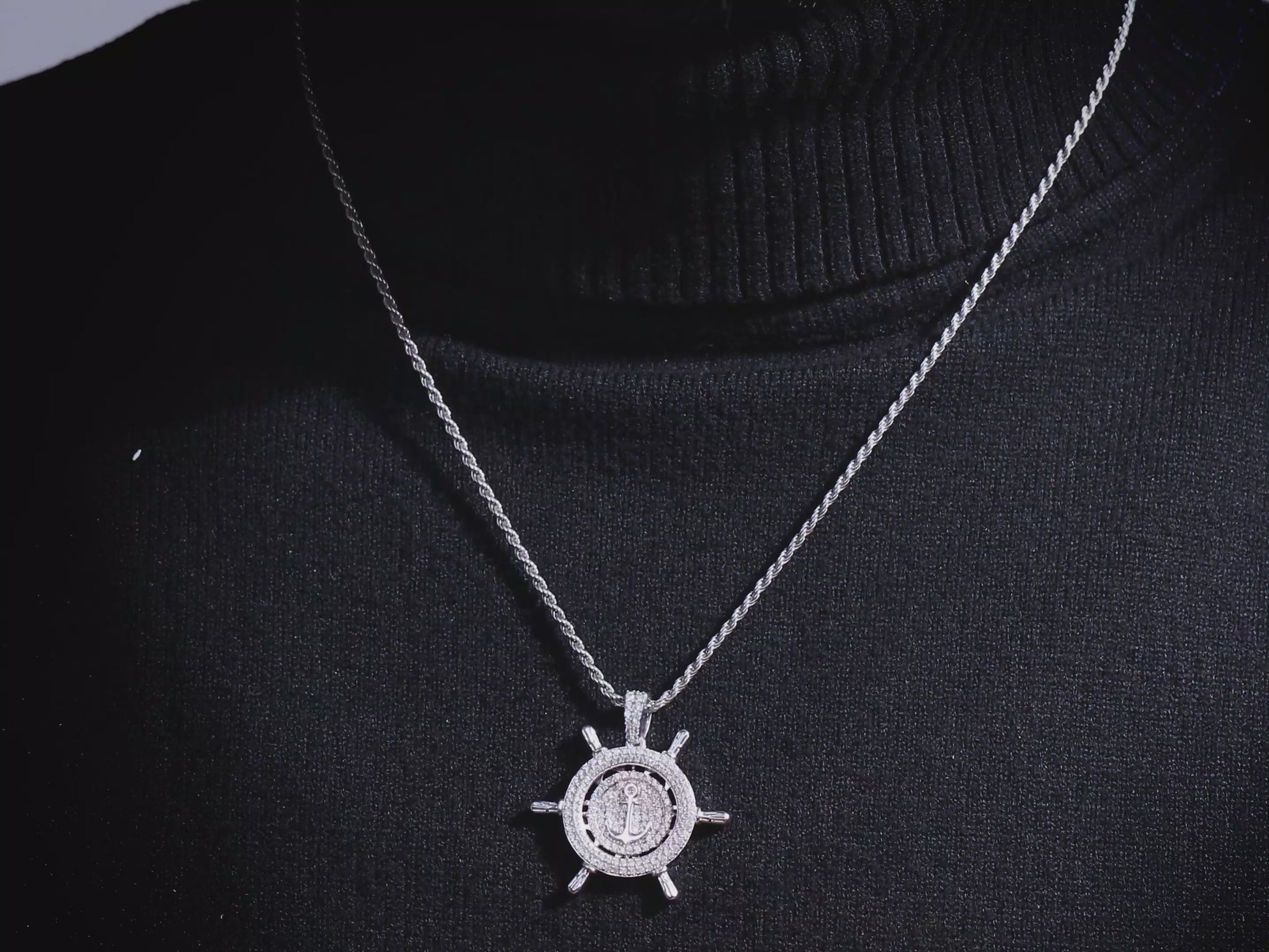 Steering Wheel and Anchor Necklace Diamond Iced Out Pendant