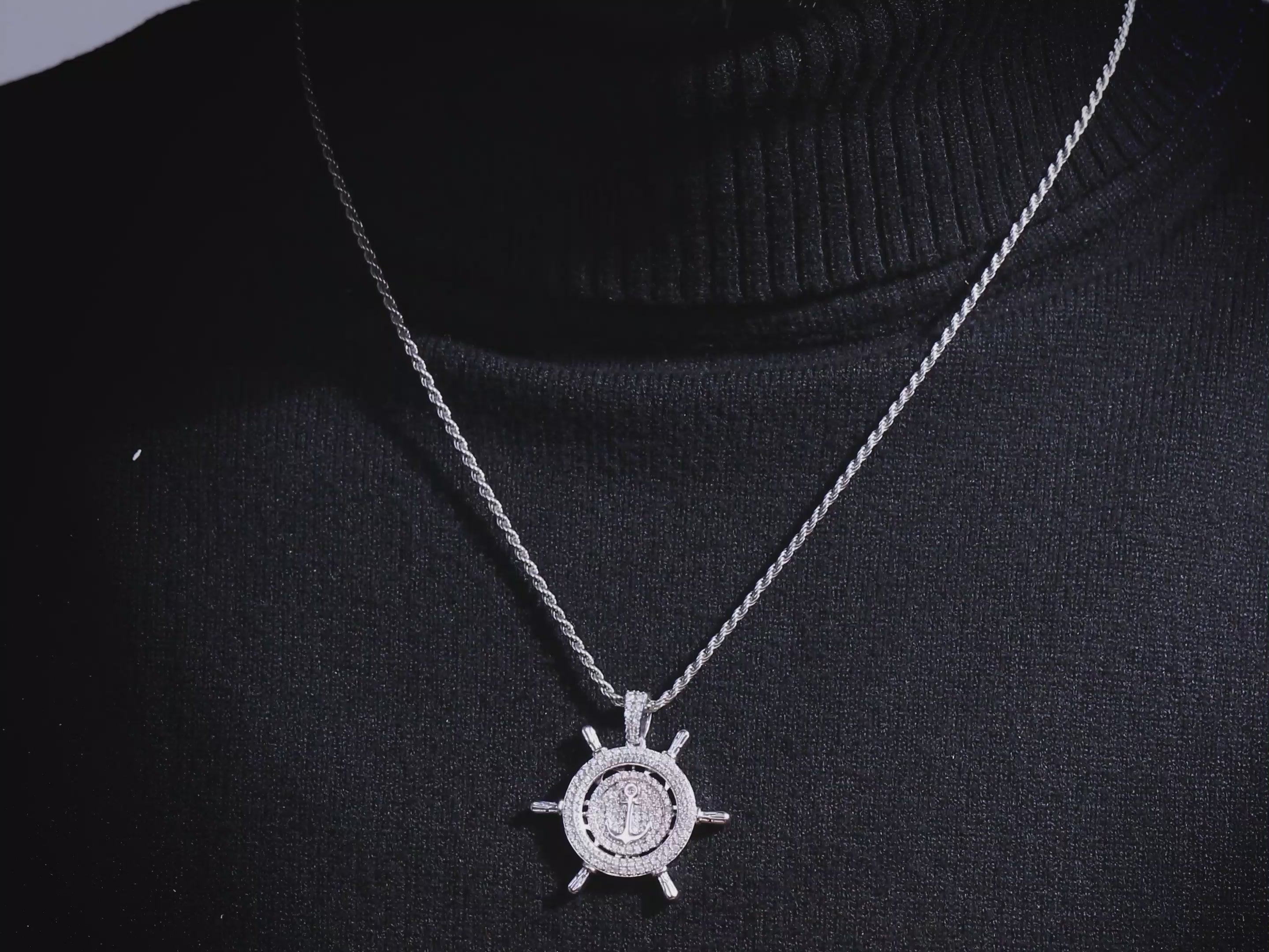 Steering Wheel and Anchor Necklace Diamond Iced Out Pendant