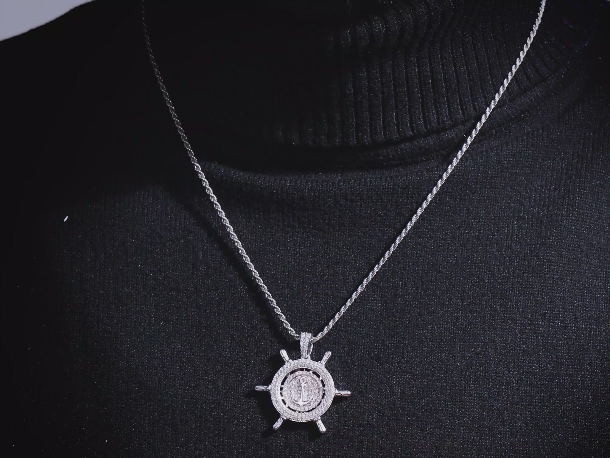 Steering Wheel and Anchor Necklace Diamond Iced Out Pendant