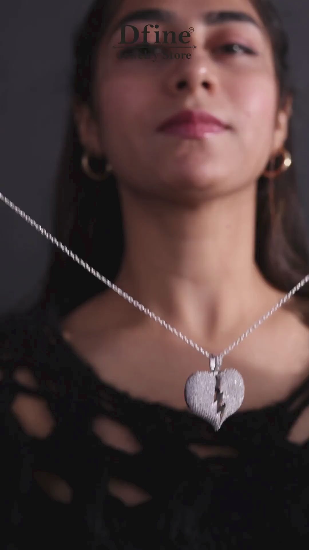 Iced Out Broken Heart Necklace Silver Hip Hop Pendant Jewelry