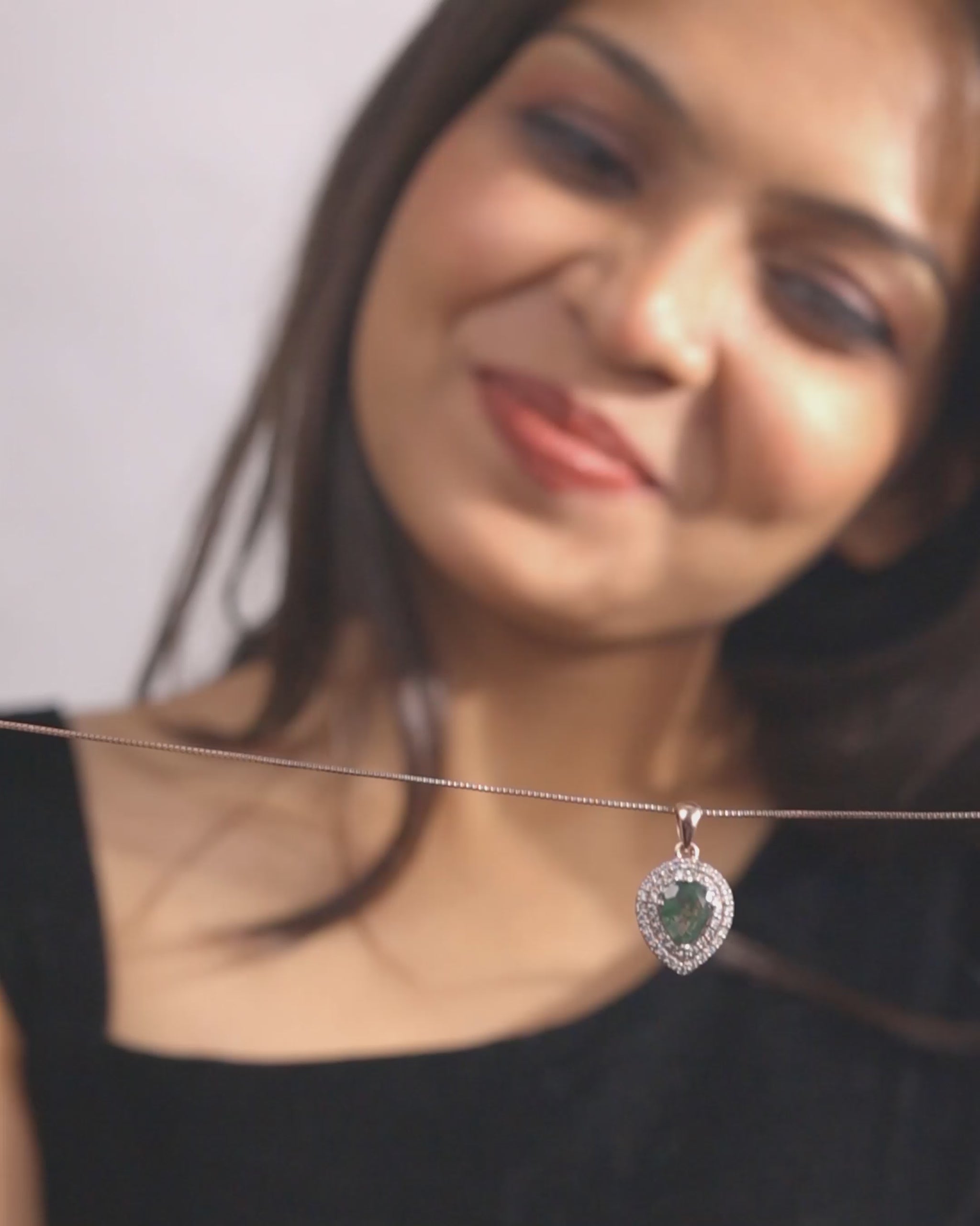 Double Halo Pendant Necklace for Women Pear Cut Natural Moss Agate Sterling Silver