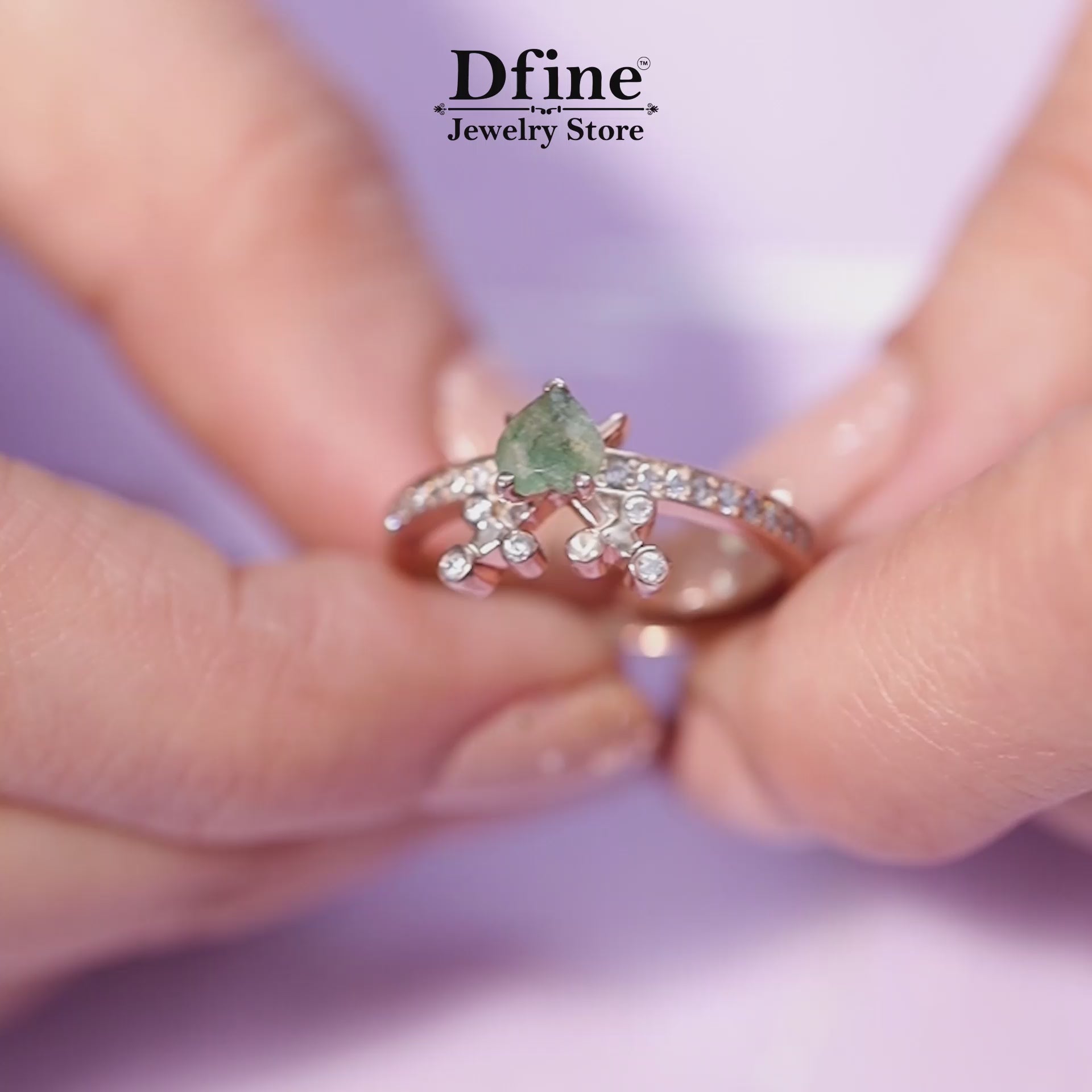 Heart Shaped Moss Agate Promise Ring with Crossed Sword