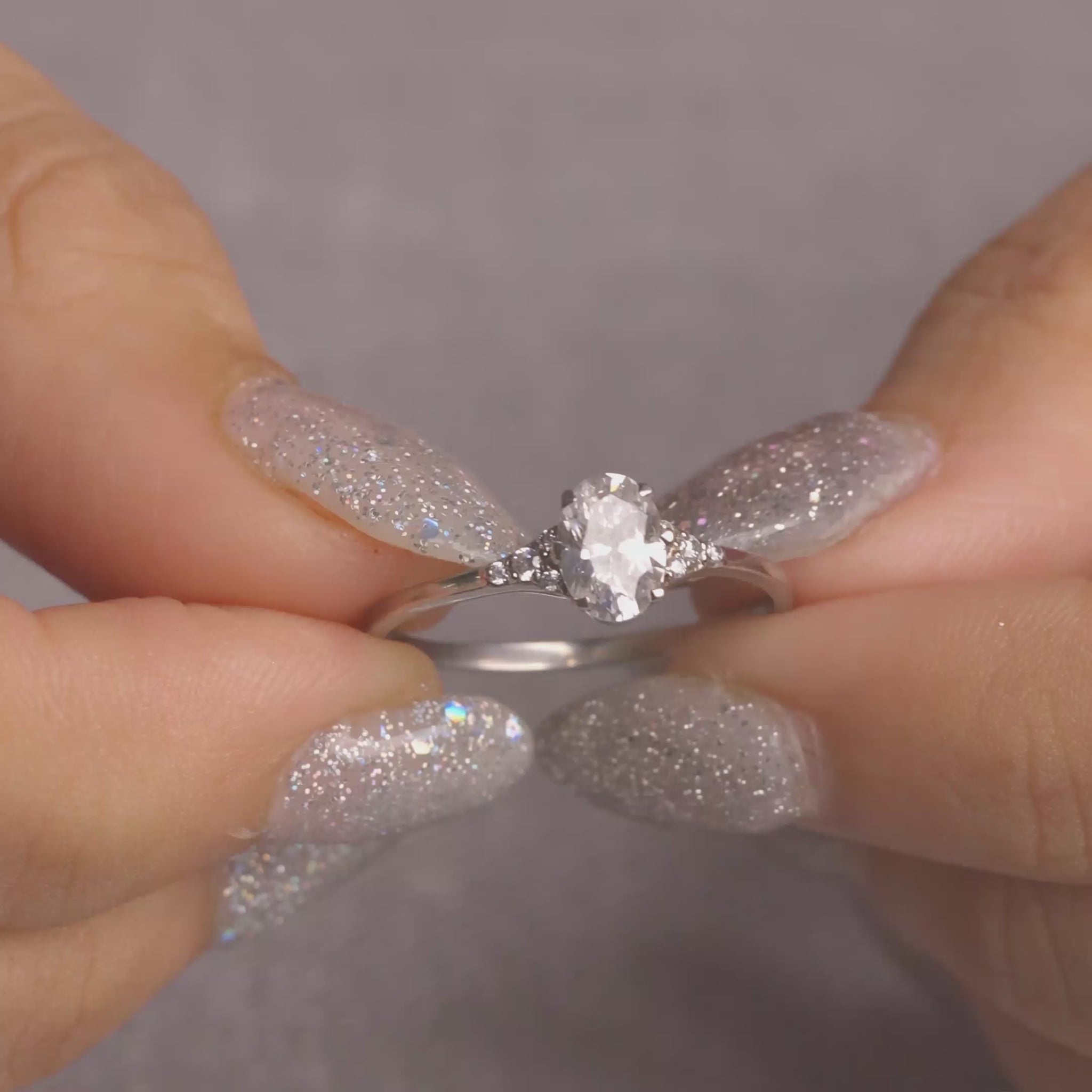 Oval Cut Moissanite Promise Engagement Ring in Solid Rose Gold or White Gold or Sterling Silver