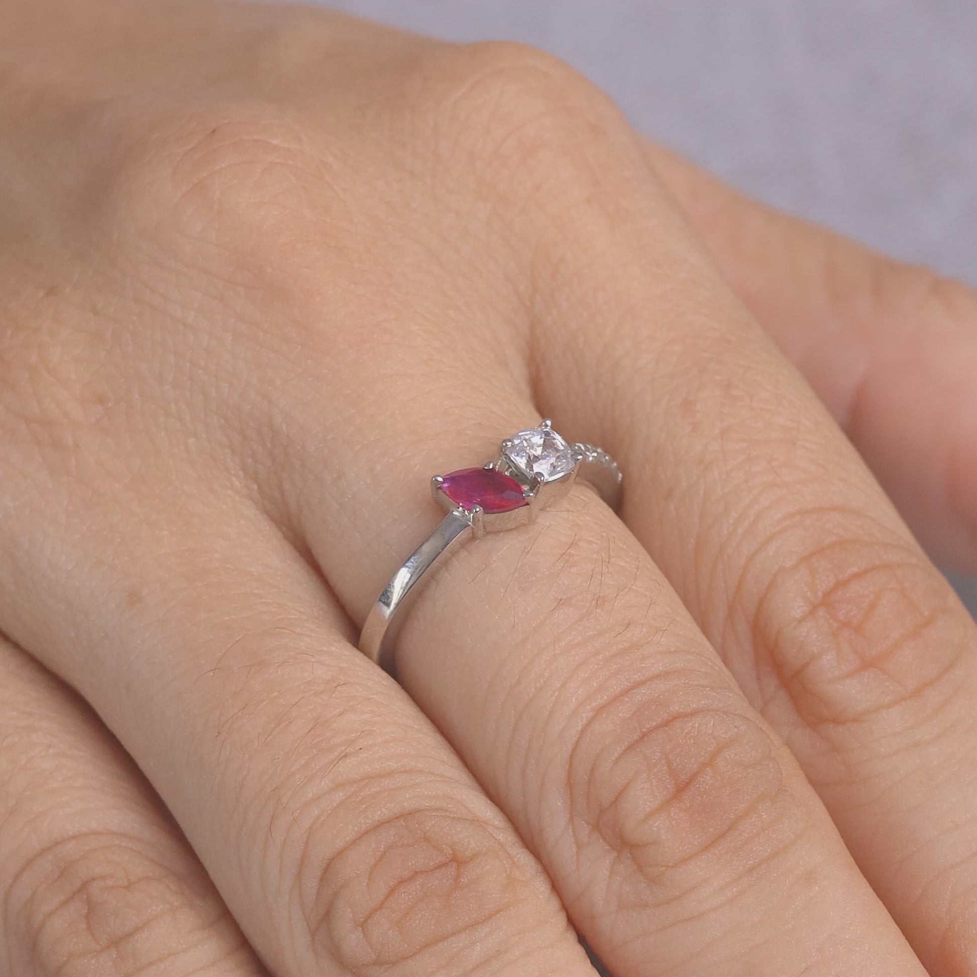 Toi Et Moi Engagement Ring Marquise Ruby &amp; Cushion Diamond